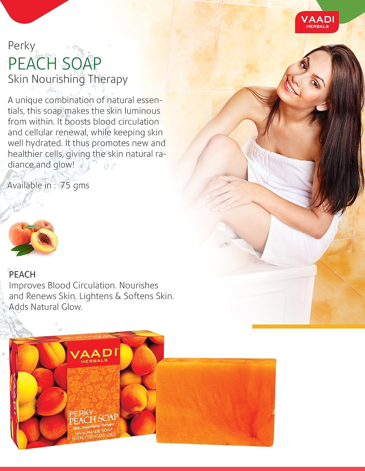Vaadi Herbals Perky Peach Soap 6X75G image number 2