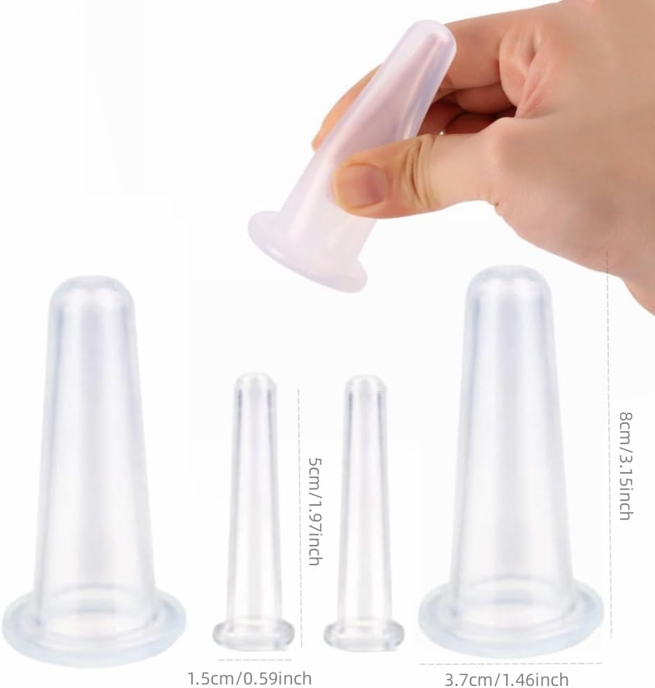 4 Pcs Silicone Facial Cupping Therapy Set Vacuum Massage Cup Kit Body Cupping Cup Set for Face Neck Back Eyes Massage Vacuum Cans Suction anti Cellulite Massager Health Care (White) - Blue image number 7