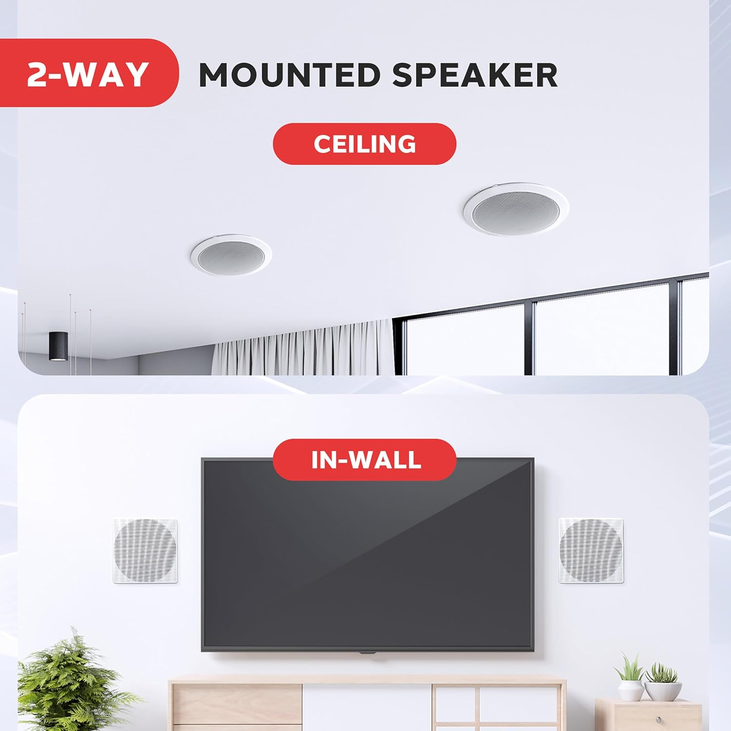 Pyle 8.0" Ceiling Wall Mount Speakers - Pair of 2-Way Full Range Sound Stereo Speaker Audio System Flush Design W/Electronic Crossover Network 40Hz-20Khz Frequency Response & 250 Watts Peak