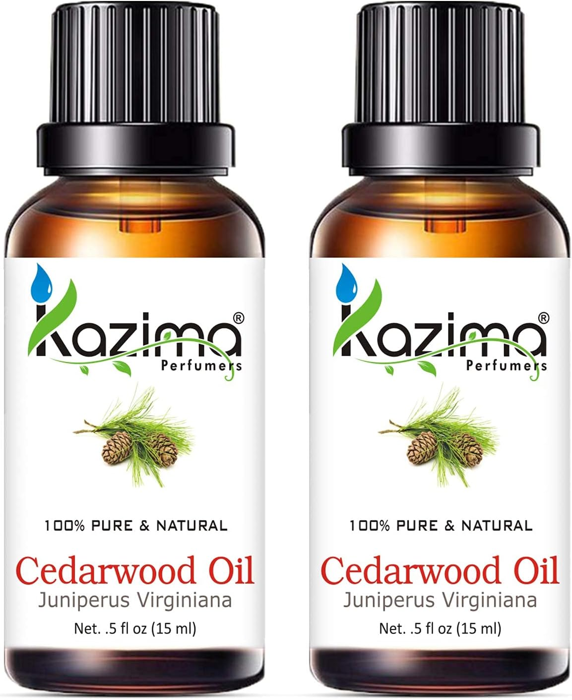 KAZIMA Cedarwood Essential Oil (Pack of 2) with Dropper 15Ml Pure Natural - Ideal for Hair Growth, Hair Growth & Skin, Acne and Dry Scalp