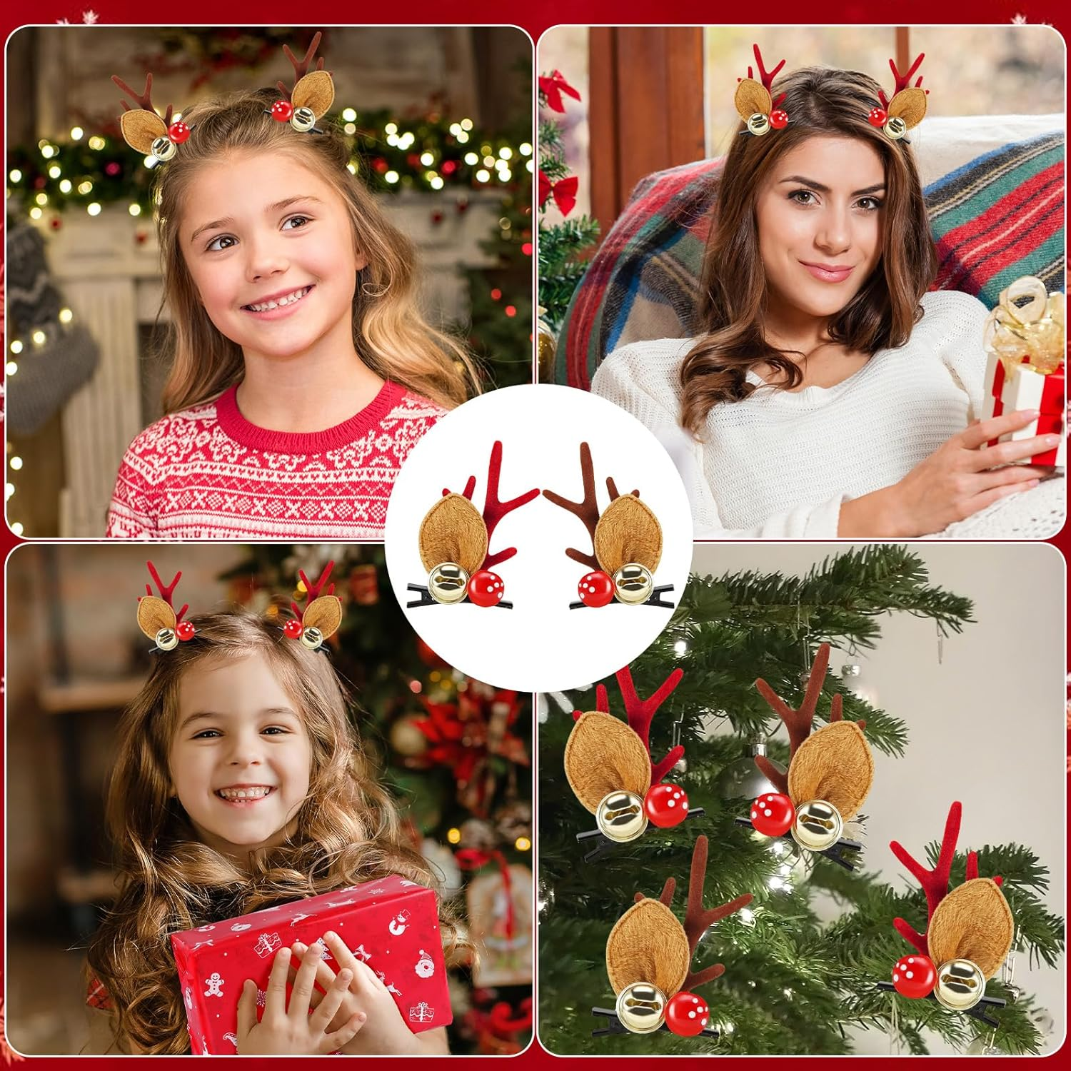 2 Pairs Christmas Reindeer Hair Clips, Christmas Hair Accessories with Antlers, Hair Clip, Christmas Hair Clips, Reindeer, Hair Accessories Christmas for Women, Girls, Children (D) image number 1