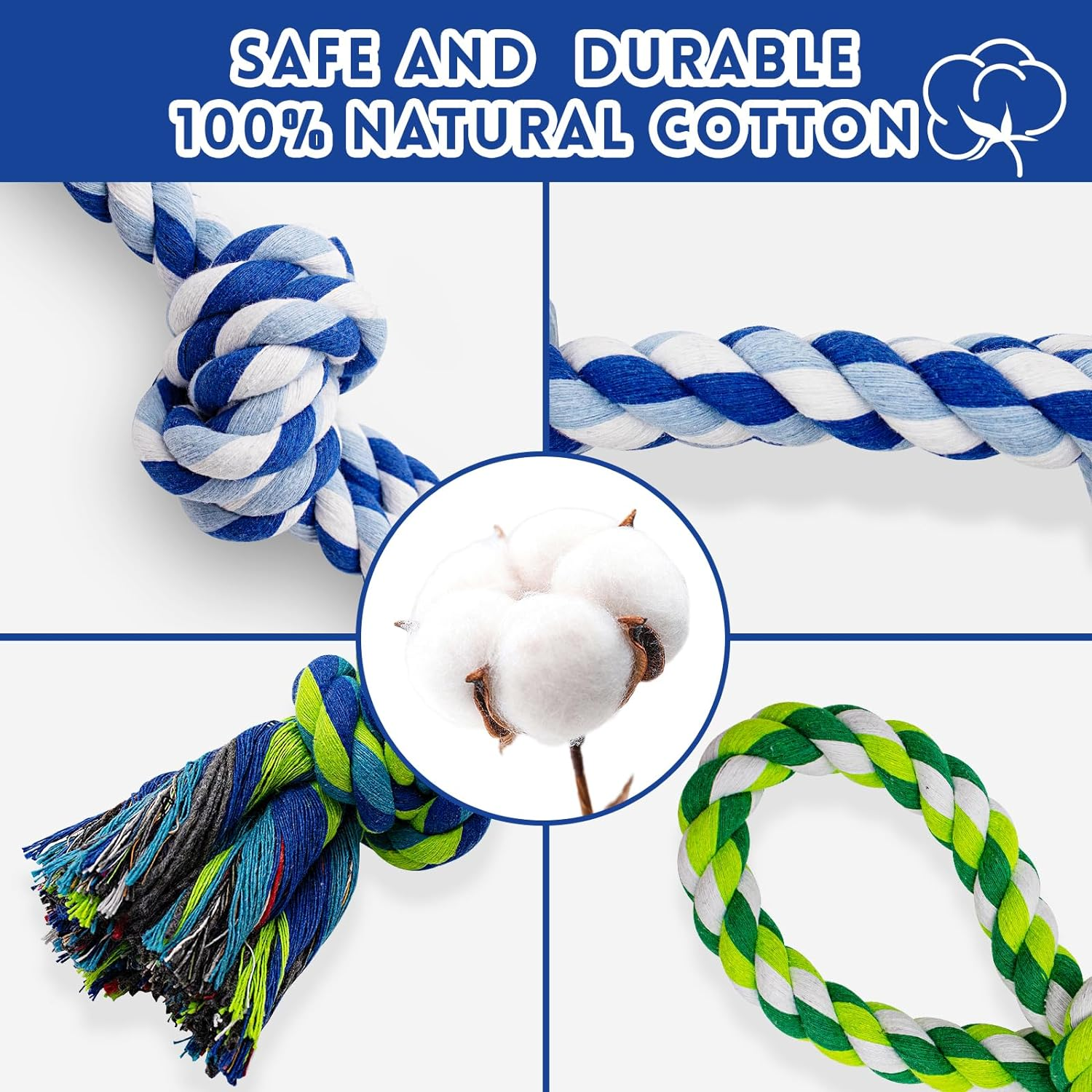 WDZZHOT [3 Pack] Dog Rope Toys for Large and Medium Aggressive Chewers, Nearly Indestructible Rope Chew Toys, Heavy Duty 100% Cotton Tug of War Dog Toy for Boredom, Teeth Cleaning image number 2
