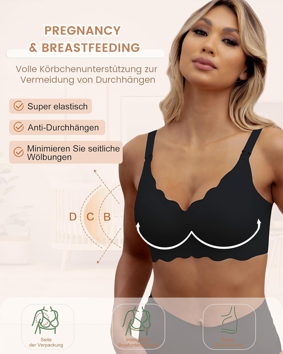 As Fairy Nursing Bras for Breastfeeding, Wireless Seamless Maternity Bra Ultra Comfort Pregnancy Sleep Bralette for Women, Black Double Front Shaft, S image number 2