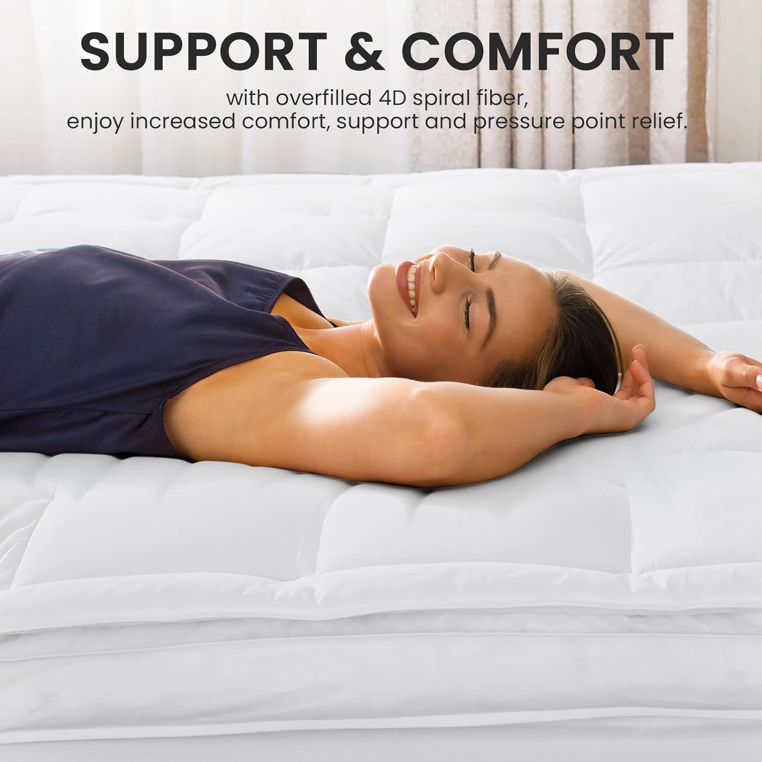 JINXIA Cooling Mattress Topper Queen for Back Pain, Extra Thick Mattress Pad Cover,Deep Elastic Pocket, Plush Pillow Top Overfilled with down Alternative, White