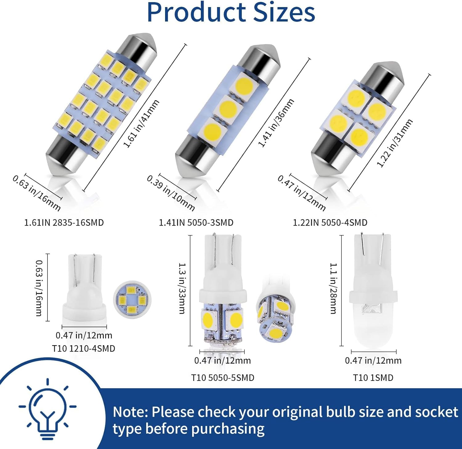 42 Pieces Interior Car Lights, Bright White Dome Map Tail Cab Lights Bulb Kit Set, DE3175 T10 31Mm 41Mm 194 LED Bulb for Your Trucks Width Lamp (White) image number 3