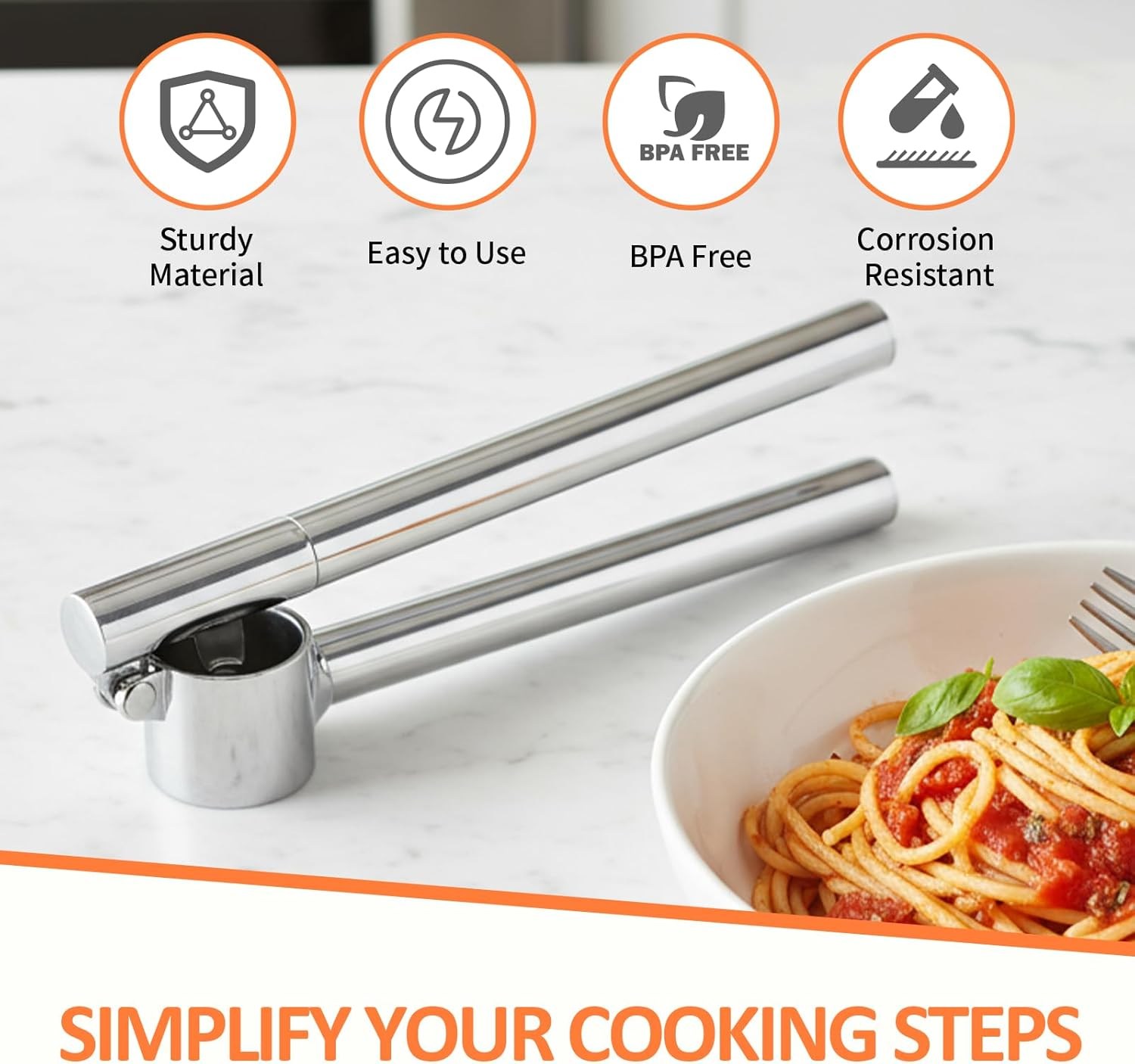 VINATO Stainless Steel Garlic Press with Peeler and Cleaning Brush, Kitchen Aid for Garlic Pressing and Peeling, Dishwasher Safe image number 5