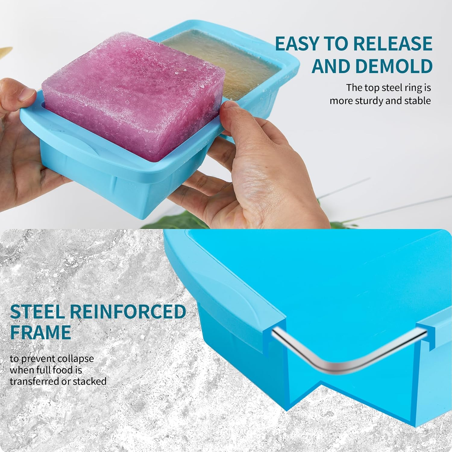 MAKTOR 2 Pack Silicone Freezer Trays with Lids, Reusable Ice Mold & Storage Container - Makes 4 Large 500Ml Cubes for Freezing Soup, Stew & Sauce, Oven & Dishwasher-Safe image number 2