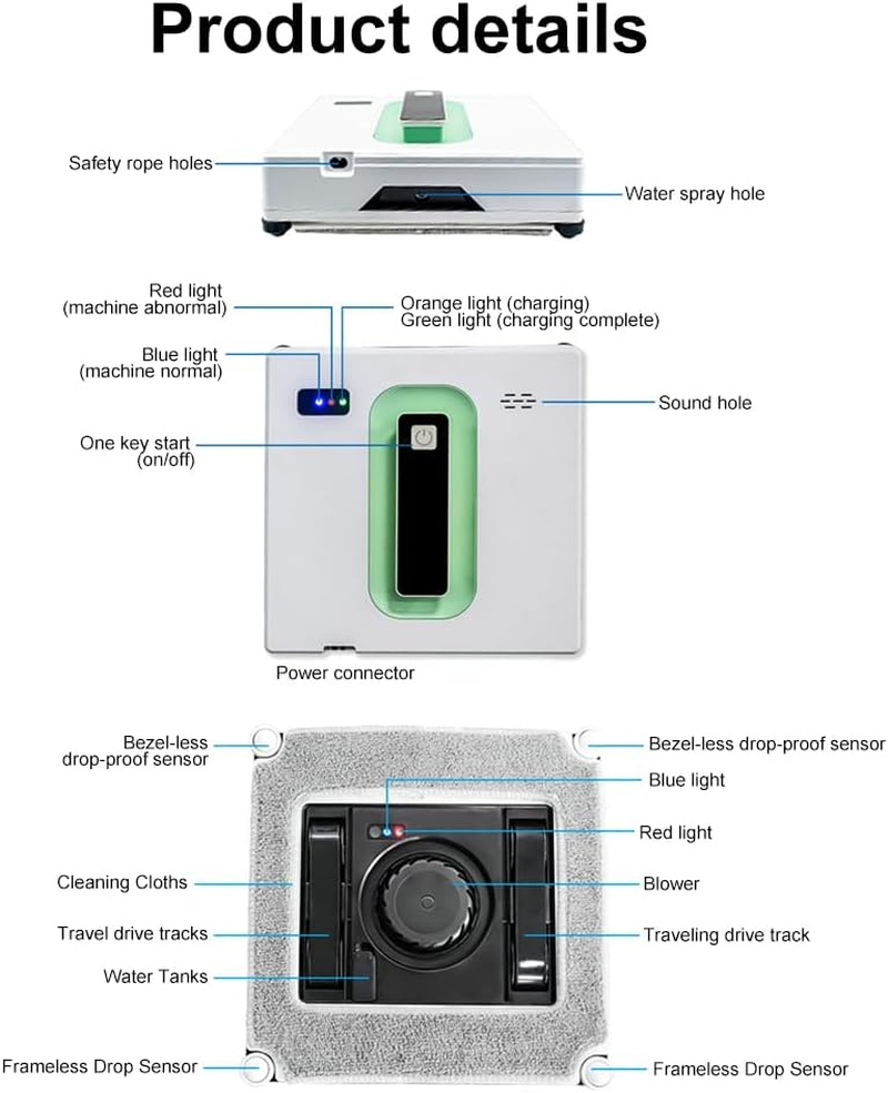 Window Cleaner Robot with Dual Water Spray, Automatic Window Cleaner Robot Smart Glass Washer with Anti-Falling Sensor,App Control,Suitable for Outdoor Indoor High Rise Windows Tiles (White+Green) image number 1