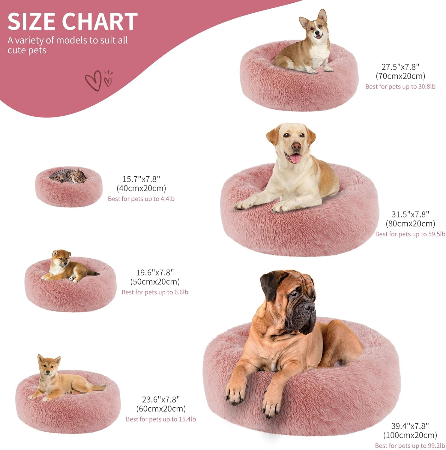 BVAGSS Anxiety Dog Bed, round Dog Beds Cat Bed Mattress Marshmallow Fluff Nest Calming Dog Bed for Small/Medium/Large Dogs XH034 (Diameter:80Cm, Bean Paste)