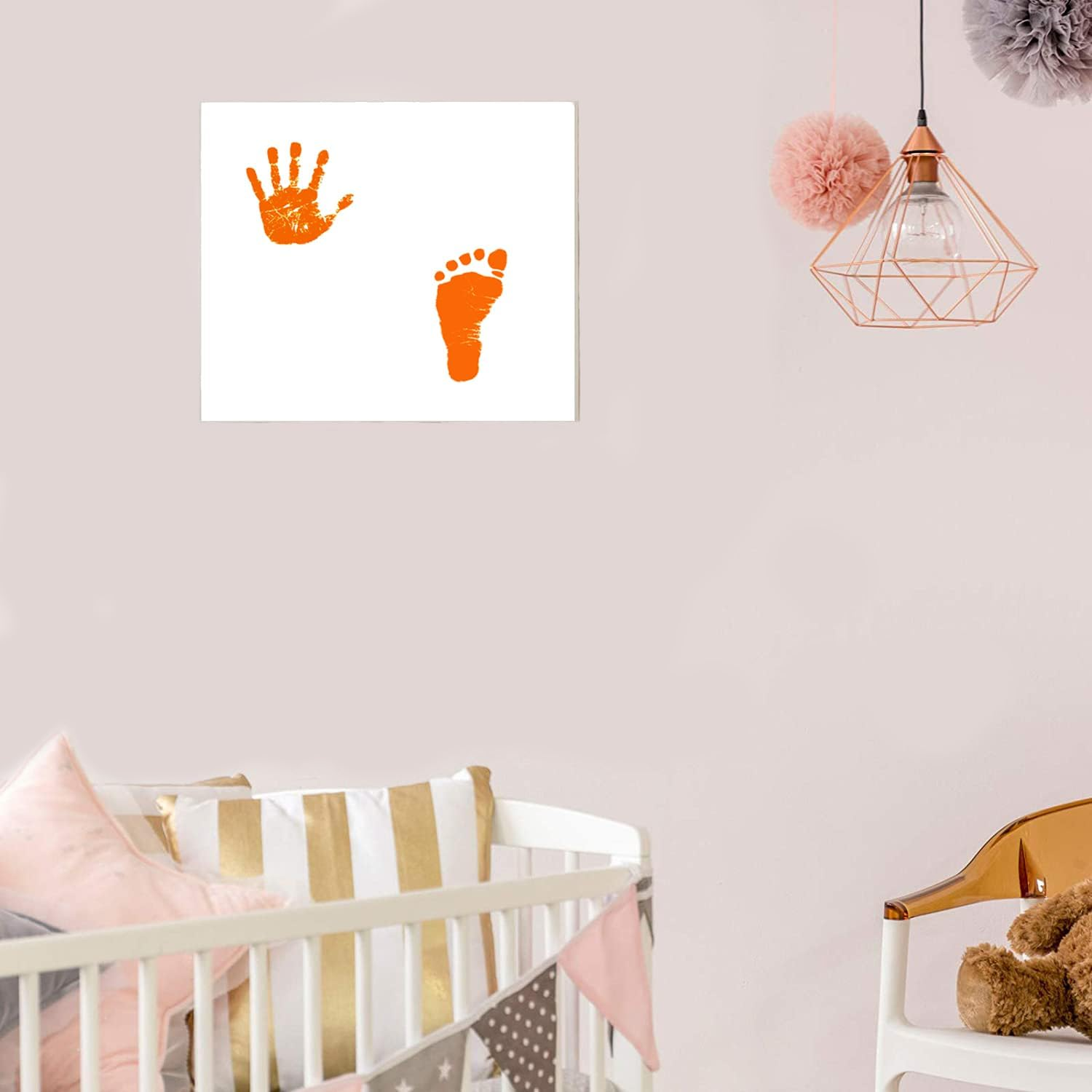 Lelonho 2 Pack Large Inkless Hand and Footprint Kit Clean Touch Ink Pad for Baby Pet Paw Print Kit (2 Orange Ink Pads,4 Imprint Cards) image number 2