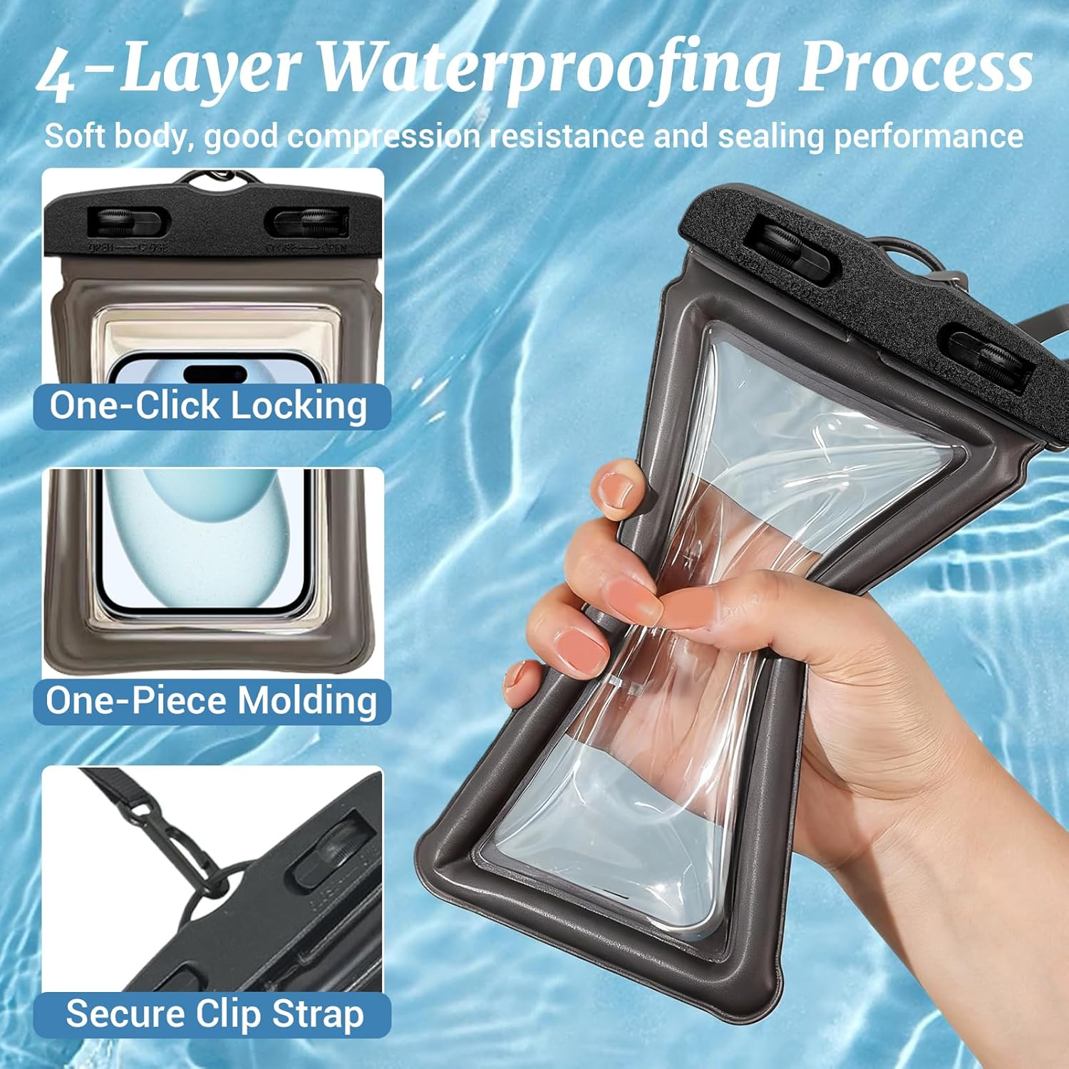 AIAOO Waterproof Phone Pouch 4 Pack, IPX8 Waterproof Phone Case for Iphone 17 16 15 14 Pro Max Plus, Galaxy S25 S24 Ultra, Universal Fit up to 7.2 Inch, Black & White Dry Bag for Water Activities