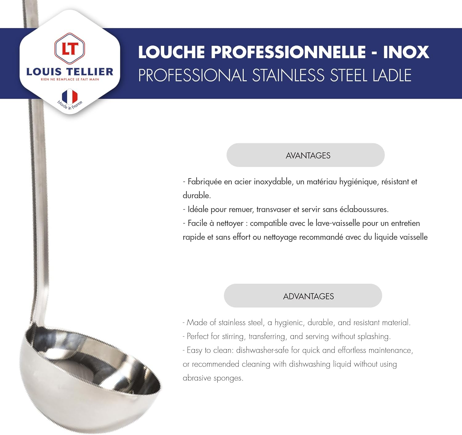 LOUIS TELLIER - Professional Ladle - Stainless Steel - 10Cm - 250Ml