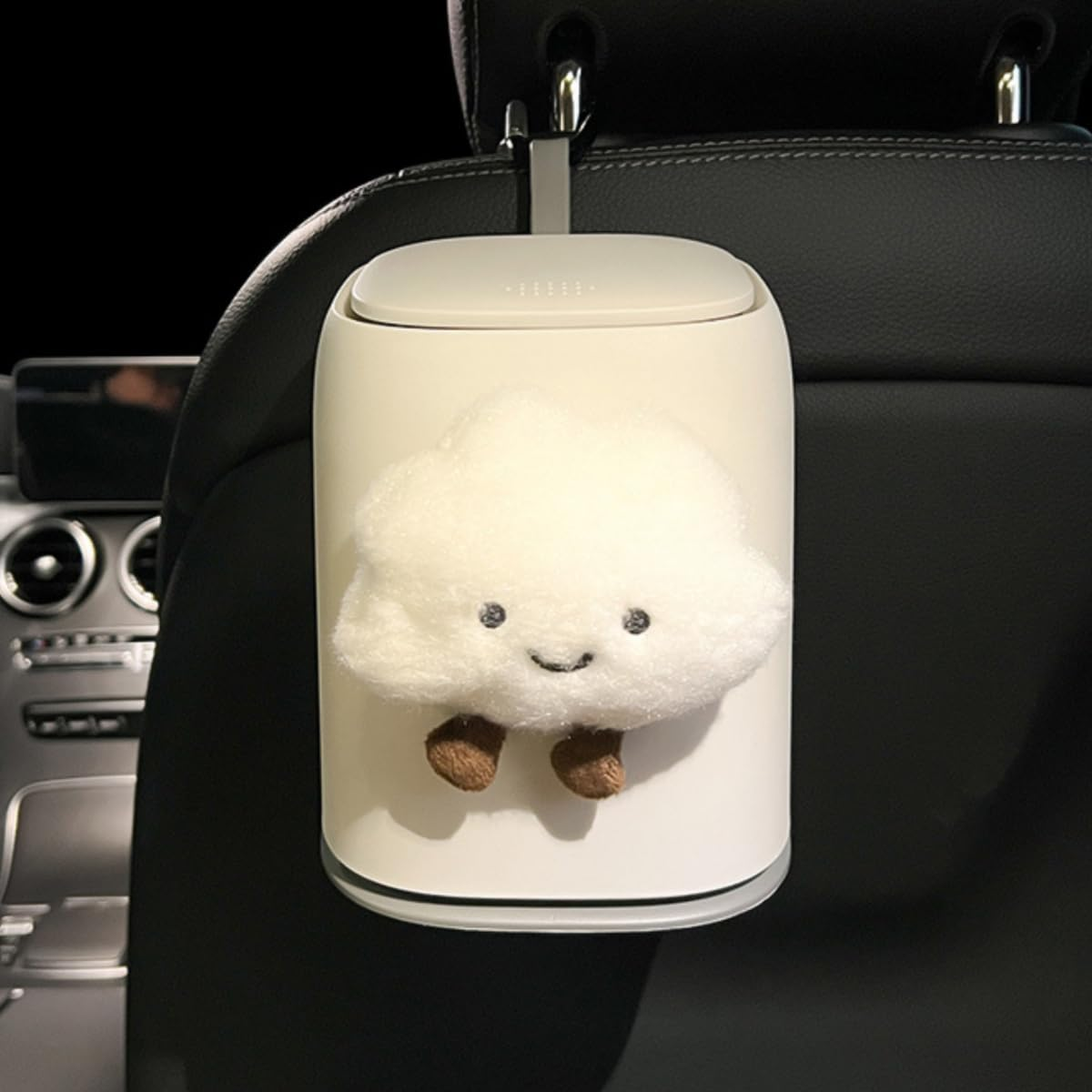 Zigihos Car Can Garbage Bin Cute Cartoon Style Hanging Car Flip Lid Trash Can Detachable Leak-Proof ABS Material Spaceman Duck Smile Cloud (Smiling Cloud) image number 6