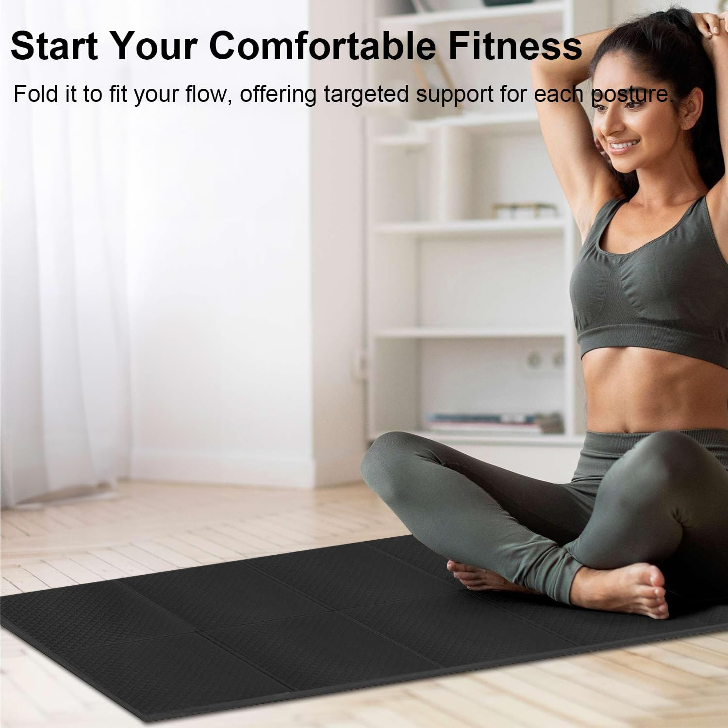 LEFAFA Yoga Mat Non Slip, 6Mm Folding Yoga Mat with Carrying Bag, Lightweight Travel TPE Exercise Pilates Mat for Yoga, Pilates, Home Workouts, and Floor Exercises image number 1