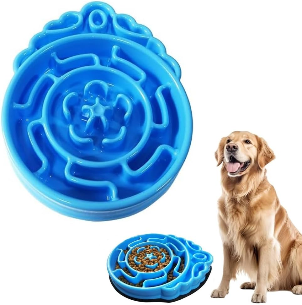 Dog Bowls Slow Feeder, Dog/Cat Puzzle Bloat Stop to Slow down Eating,Dog Dishes,Large Medium Small Breed & Puppy Dog No Choking Slow Feeder Bowl,Dog Food Water Bowl with Blue Water Drop Pattern