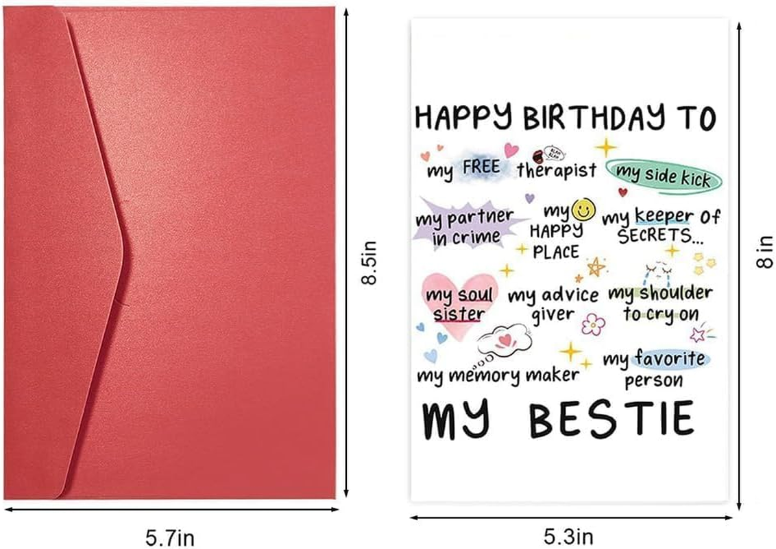 Sister Birthday Card Best Friend Birthday Card for Women Heartwarming Funny Greeting Card with Cute Pattern Blank inside for Sister Bestie Gifts image number 4