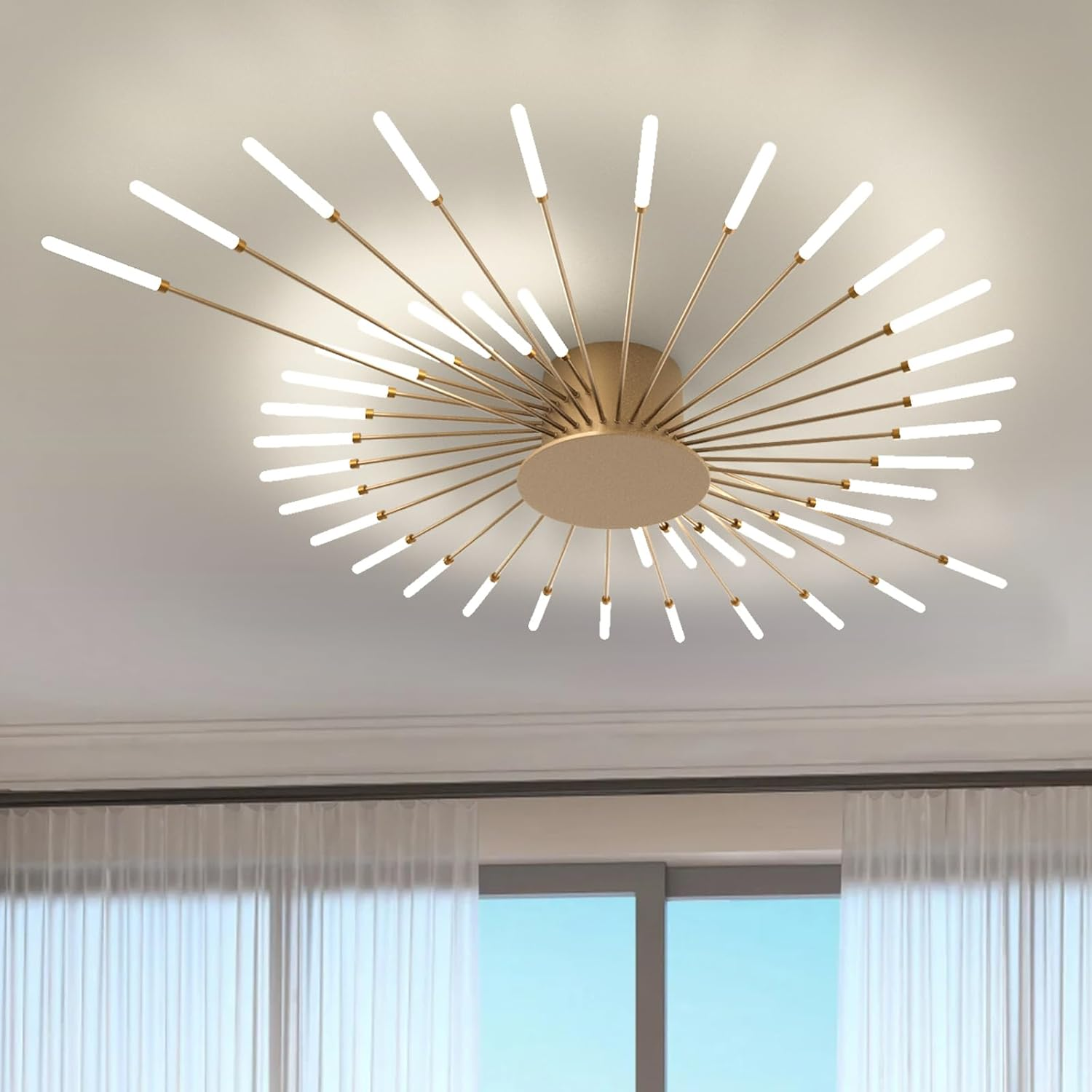 RRBEST LED Ceiling Light Living Room Living Room Lamp Modern Minimalist Ceiling Lamp Indoor Decorative Ceiling Lighting for Living Room, Bedroom and Office (28 Heads, Gold)
