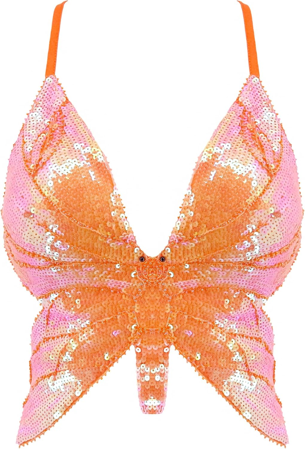 Monanoat Women&rsquo;S Sexy Butterfly Shape Sequin Crop Top Bandage Lace up Tank Top Belly Dance Top Costume Outfits - A Pink Mix image number 6