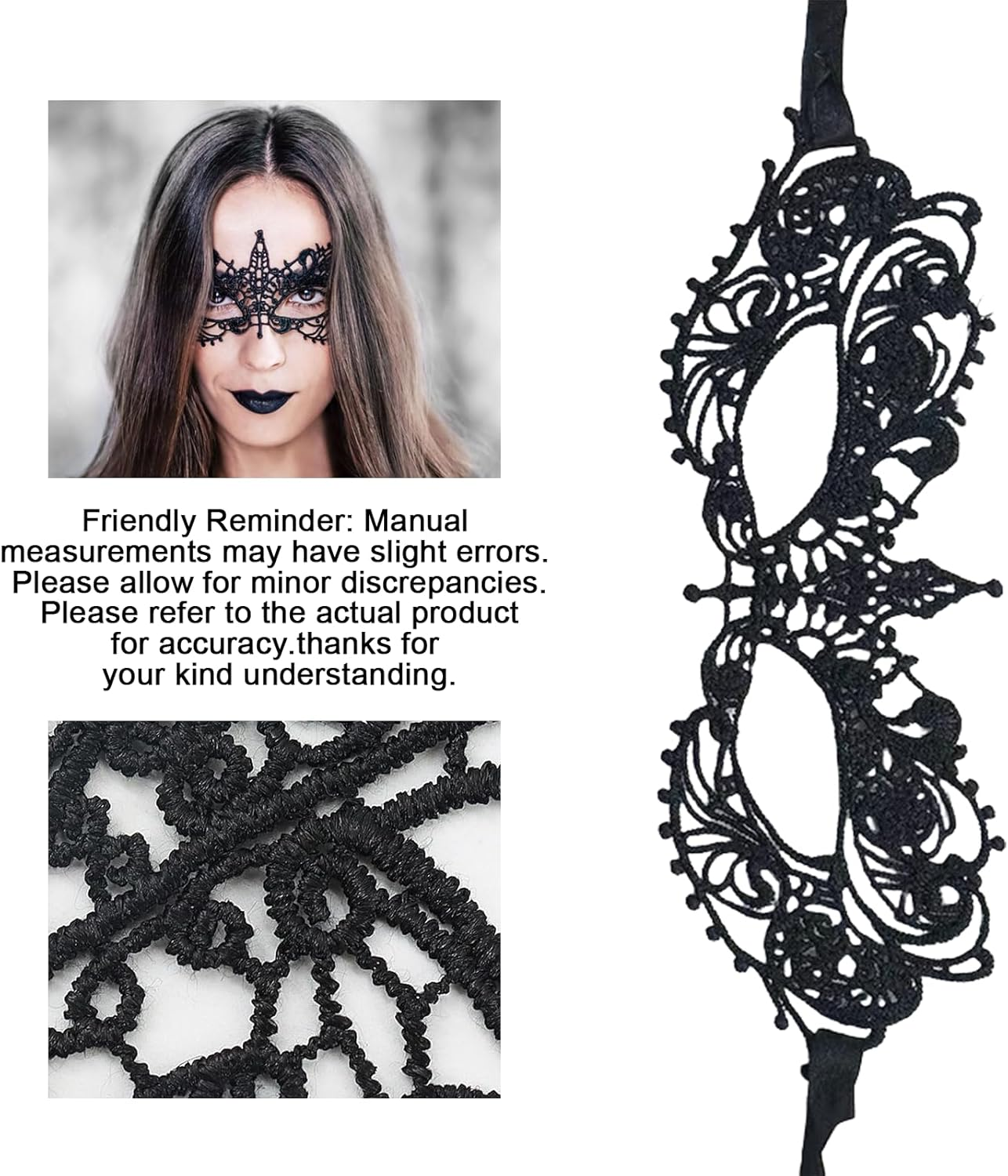 Women'S Masquerade Black Mask - Girl'S Sexy Lace Venetian Style Eye Masks for Cosplay, Halloween Party, Mardi Gras, Costume Ball (2 Masks + Choker)
