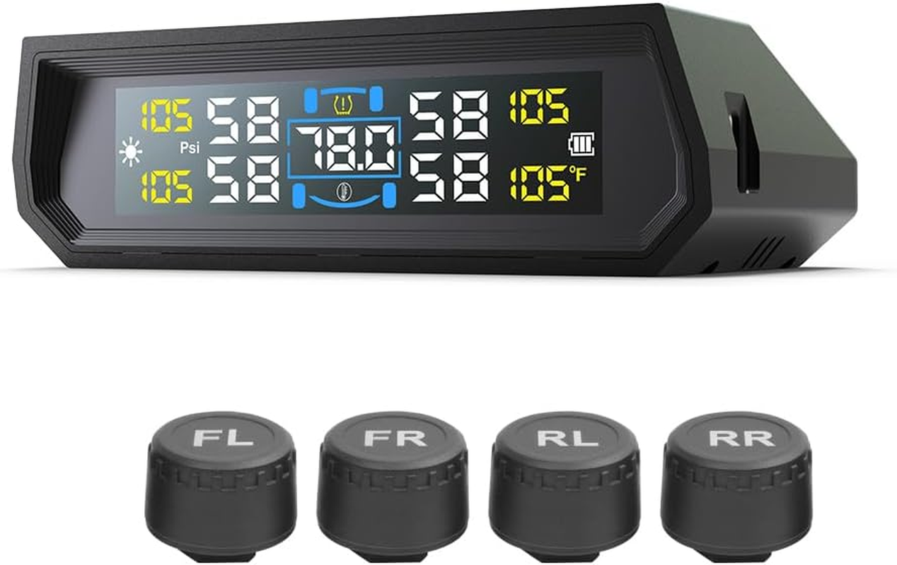 Tyre Solar Tire Pressure Monitoring System, Universal Wireless LCD Display 4Pcs Waterproof External Sensors Real-Time Detection Tire Pressure