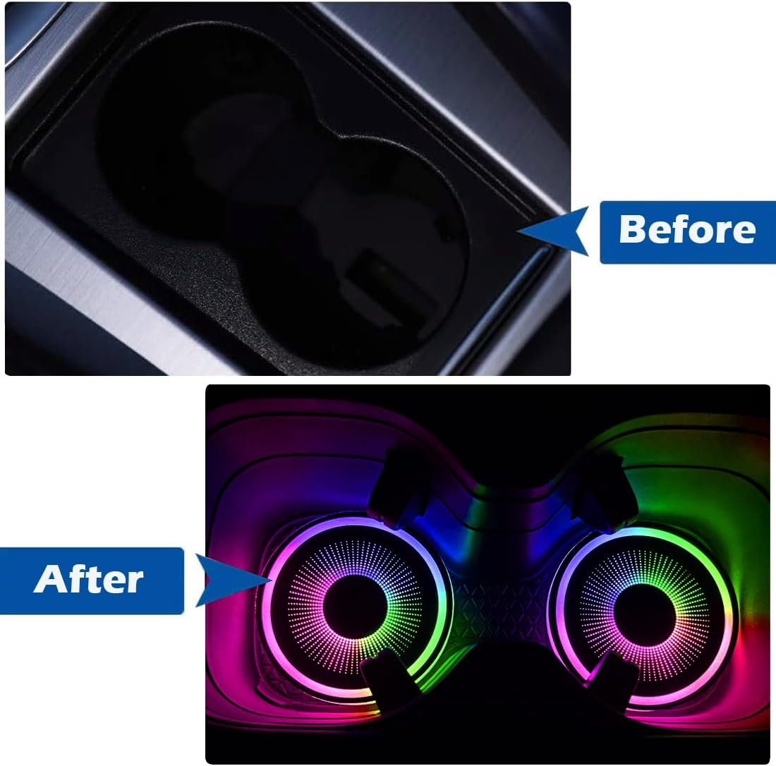 2 Pcs LED Car Cup Holder Lights,Usb Charging Car Coasters,7 Colors Luminescent Light Cup Pad,Luminescent Cup Pad Interior Atmosphere Lamp Decoration Light image number 1