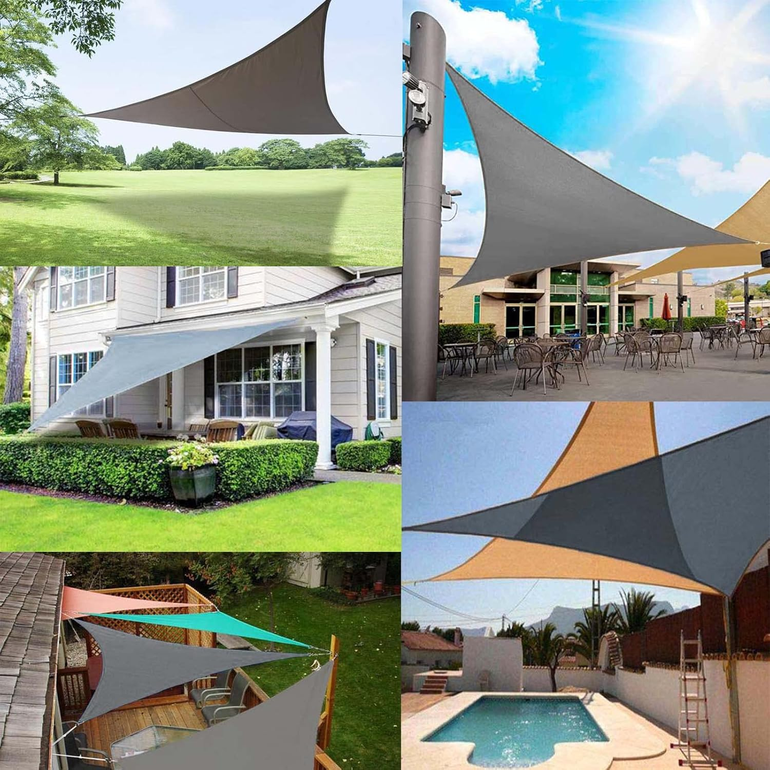 Sunal Triangle Sun Shade Sails 3&times;3&times;3M, Waterproof Shade Sail for Garden, 95% UV Blocking Outdoor Sun Shade Shade Canopy with Free Rope for Outdoor Garden Pergola Patio Party Backyard Lawn, Grey image number 3