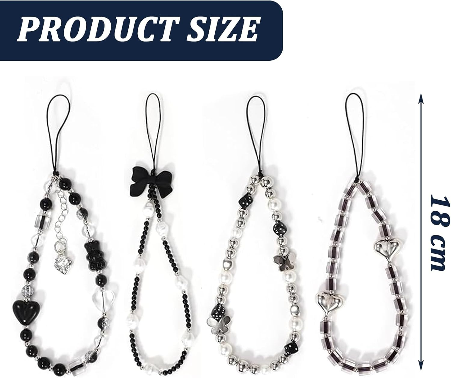 A.S.Marelis 4 Pieces Phone Charms Beads, Phone Charm Strap, Mobile Phone Lanyard, Pearl Style, Mobile Phone Pendant, Phone Charm