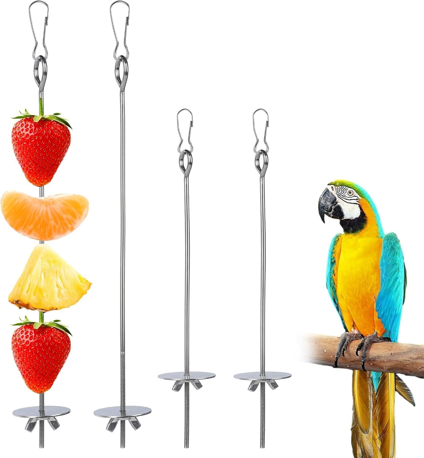 Stainless Steel Bird Treat Skewers, 4Pcs Stainless Steel Bird Treat Feeders Skewer, Parrot Fruit and Vegetable Holder, Parrot Vegetable Stick Skewers, Parrot Treats Fruit Stick Bird Food Skewer image number 3