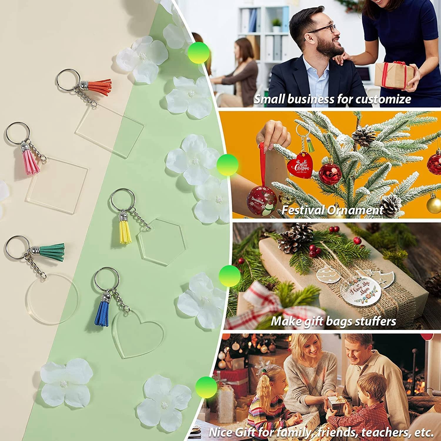 50 Sets Blank Keychains for Vinyl, Acrylic Blanks with 5 Shapes Clear Acrylic Disc image number 2