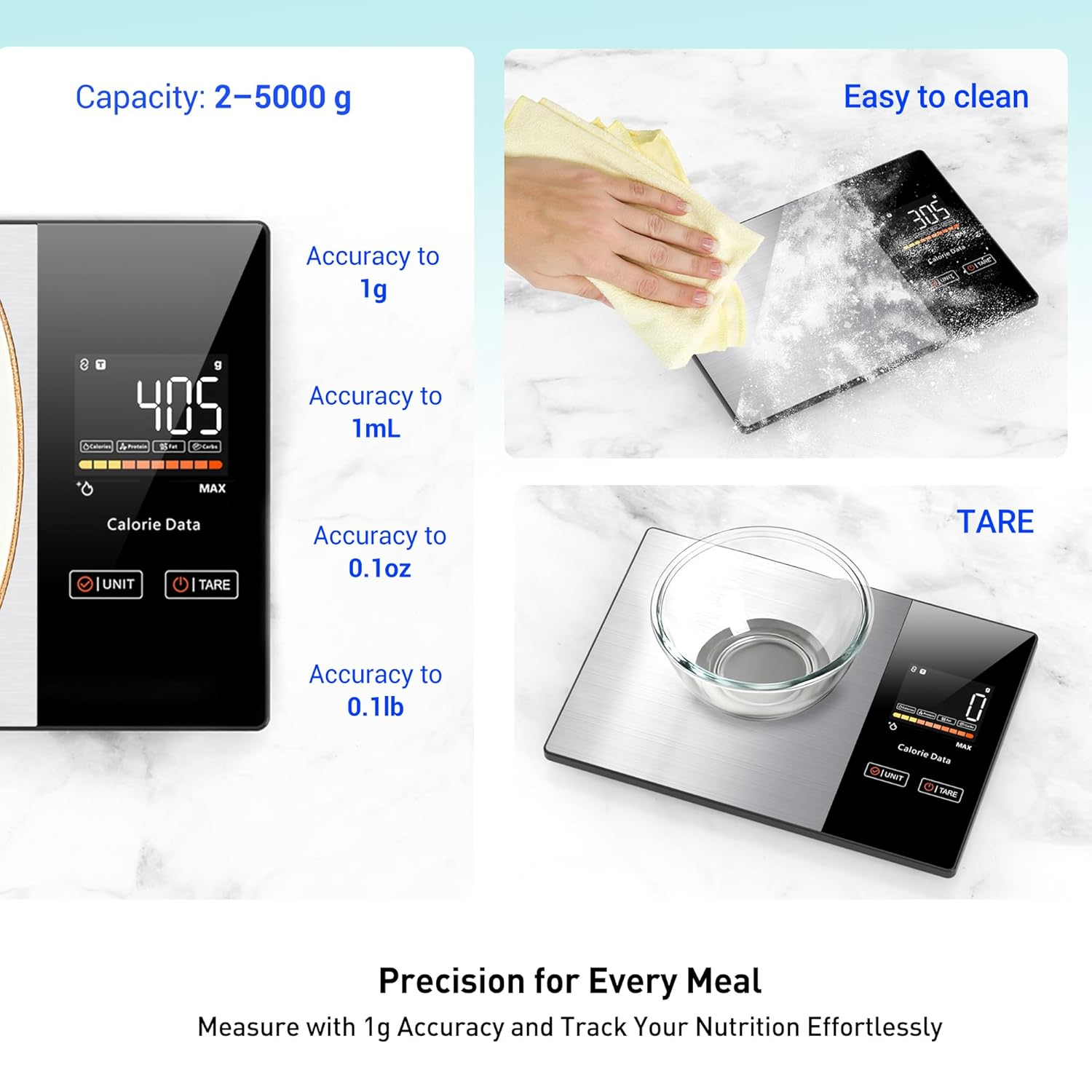 Smart Kitchen Scales Calorie Counting Nutrition Food Scale with Free App & Bluetooth Tracks 20 Nutrients. 1G/0.1Oz Precision with Tare&ndash; for Weight Loss, Fitness & Meal Prep.New Year, a Healthier You. image number 1