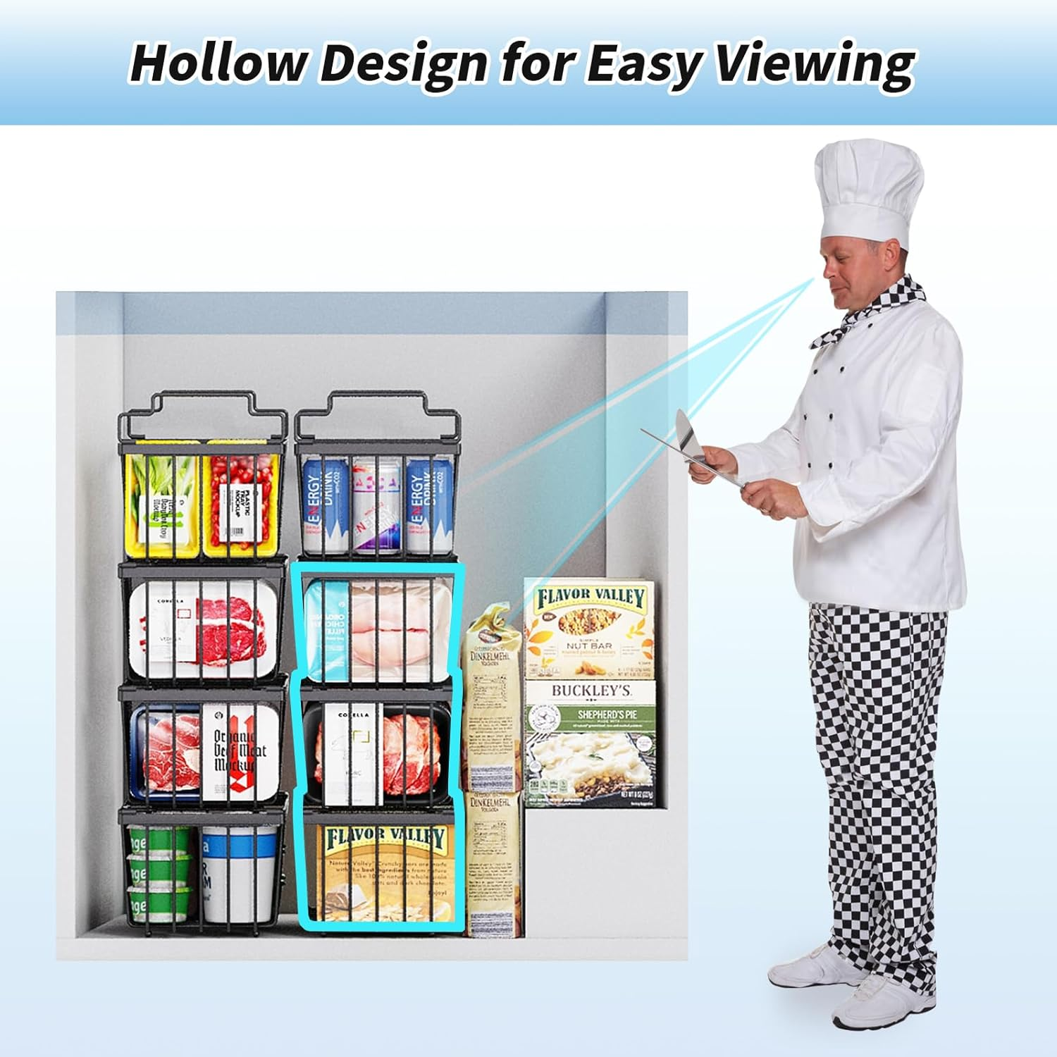 4 Pack Freezer Organizer Bins(14.6&lsquo;&rsquo;L X 7.1&lsquo;&rsquo;W X 5.2&lsquo;&rsquo;H) for 7 Cu.Ft Deep Ches Freezer Sort Frozen Meats | Stackablet Deep Freezer Organizer Bins Get Food Easily W/Handle(Black), Gifts Ideas for Mom - White image number 2