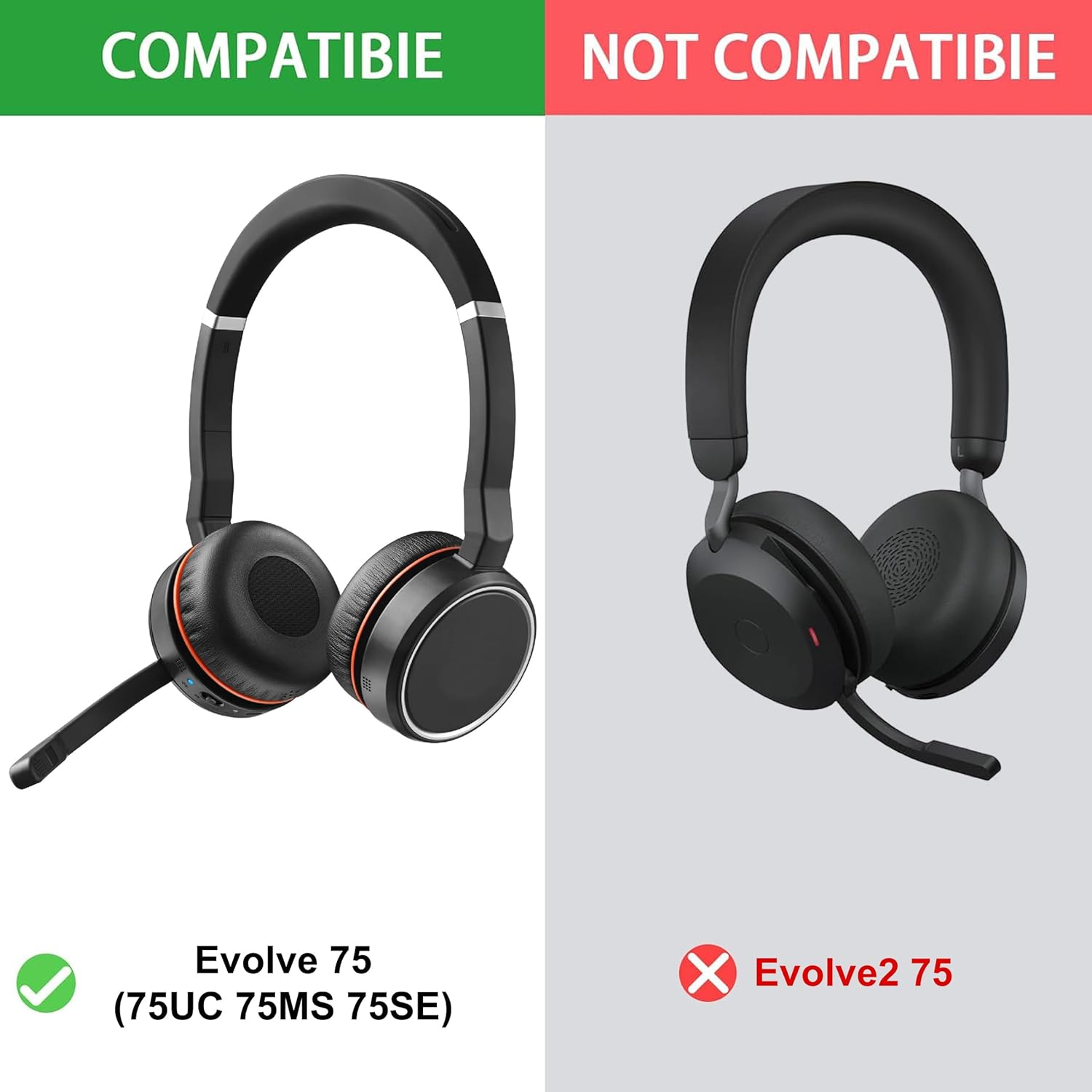 Evolve 75 Ear Pads - Defean Replacement Ear Cushion Foam Cover Compatible with Jabra Evolve 75 75+ 75 UC / 75 MS Headphone/Earpads Contain Plastic Clips image number 1