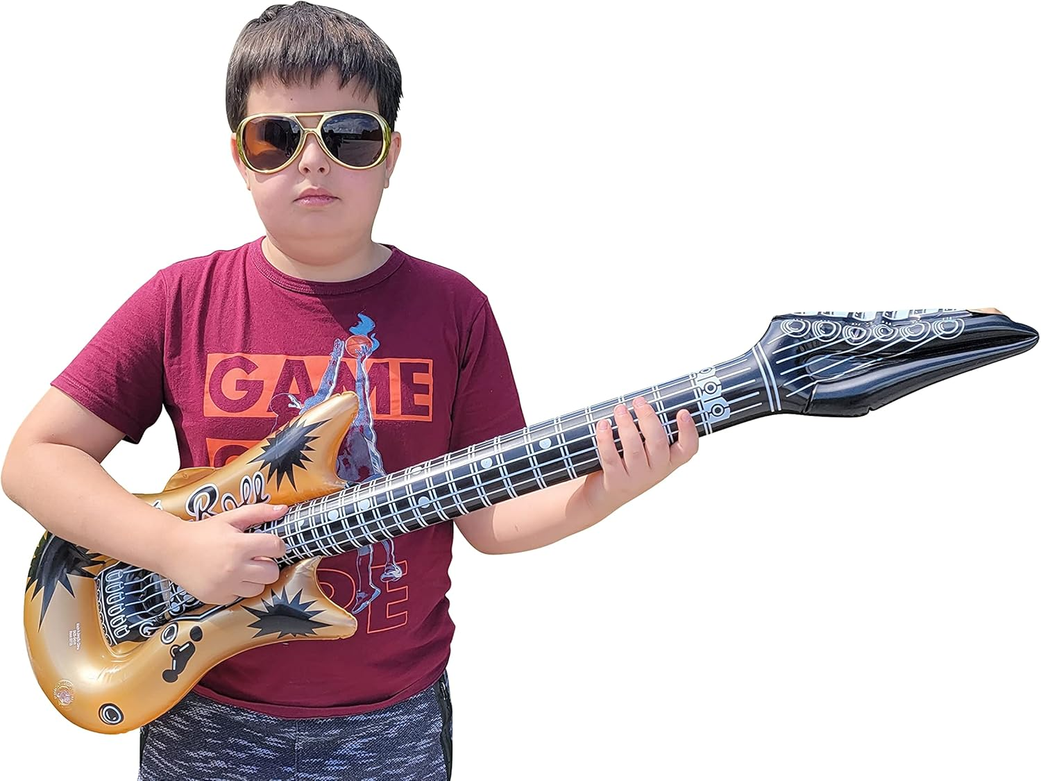 Zugar Land Rock Inflatable Guitar (42 Inches) Vinyl. Perfect Party Favor, DJ Dance 80S Rocker (Gold and Silver (2 Pack)), Multi, 42 Inch