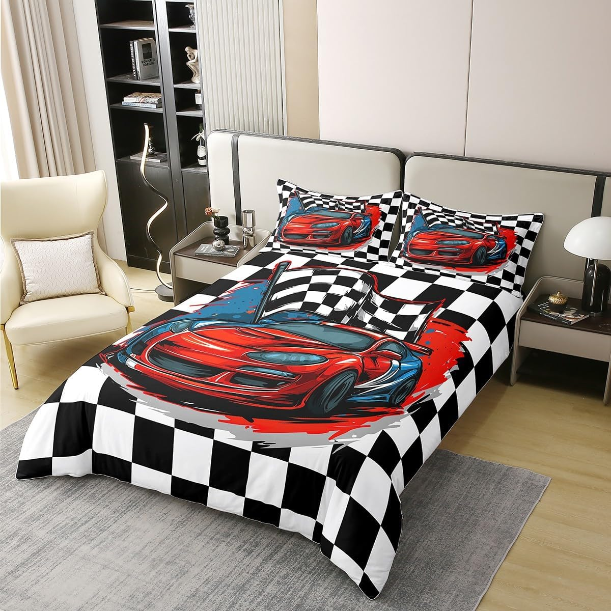 Erosebridal Racing Bedding Set Dirt Bike Duvet Cover Twin Size Race Car Competition Extreme Sports Comforter Cover for Kid Boy Men Red Automobile Bedspread Cover Decor(No Comforter) image number 2