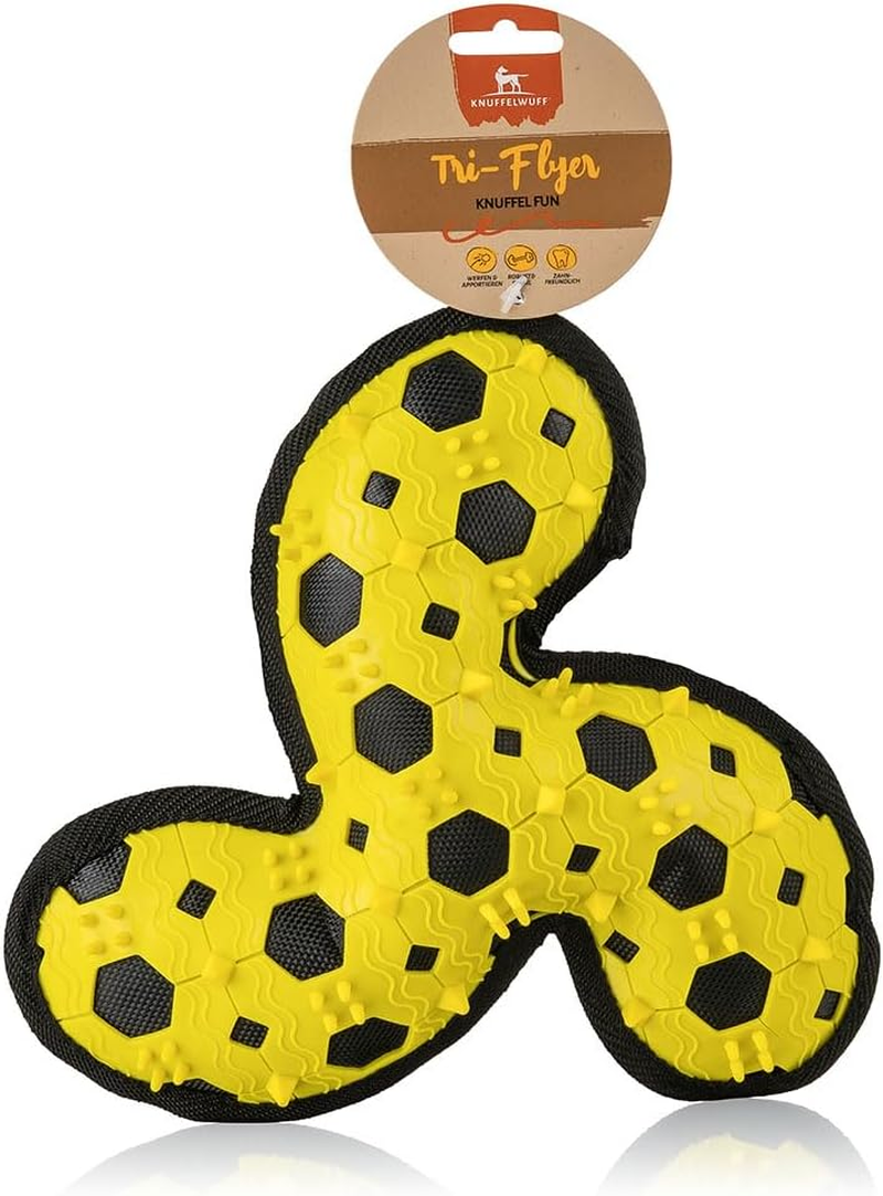 Knuffelwuff Tri Flyer Yellow Dog Toy Made of Rubber and Fabric - Grippy, Tooth-Friendly and Strengthening Binding - Ideal for Play and Conditioning Training for All Large and Small Dogs Bpa-Free