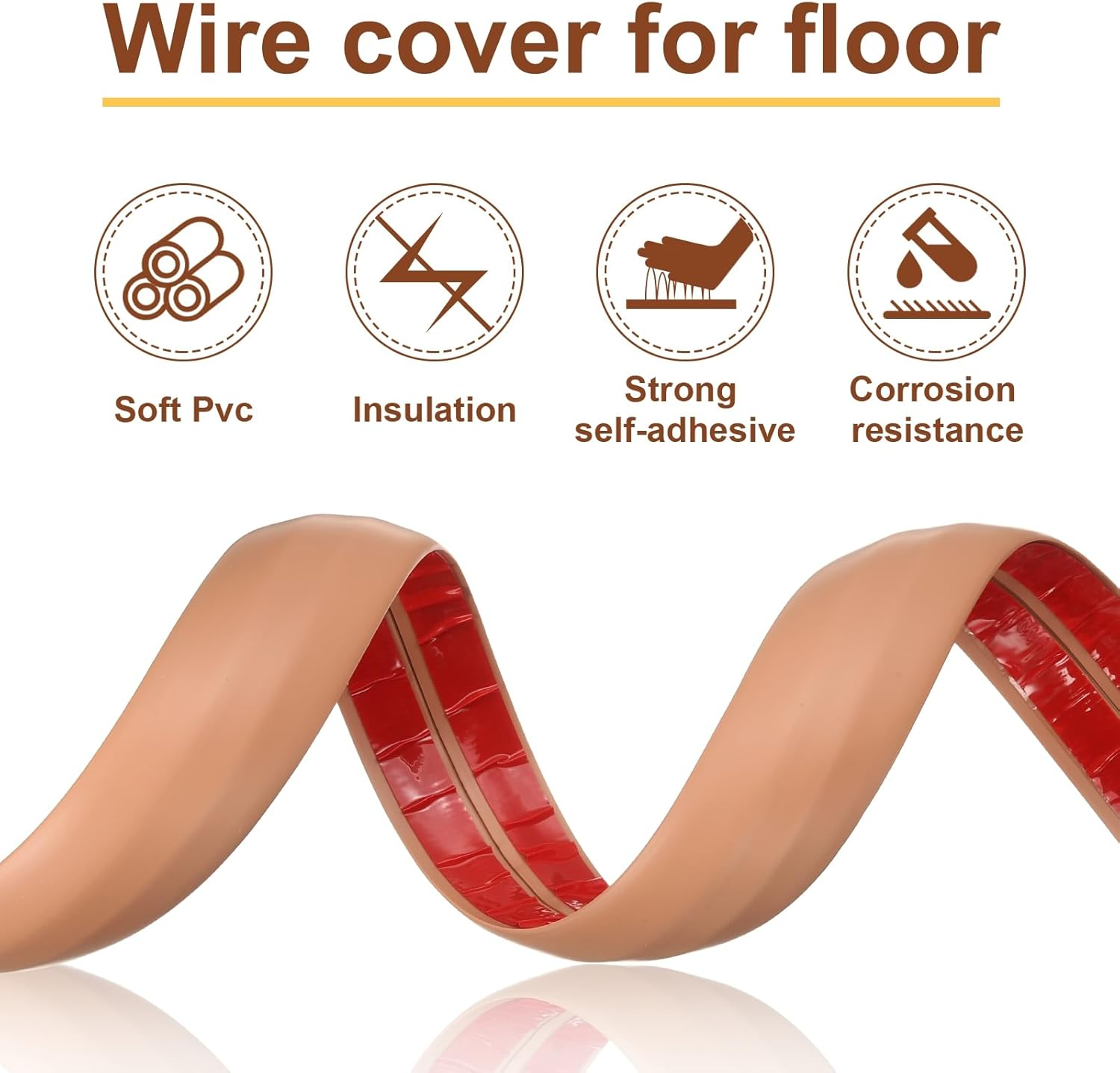 HARFINGTON 4Ft Cord Cover Floor W0.6 X H0.33 Inner Channel PVC Hide Extension Cable Floor Wire Hider Wire Covers Protector for Prevent Cable Trips Cables Management, Wood Beige image number 6