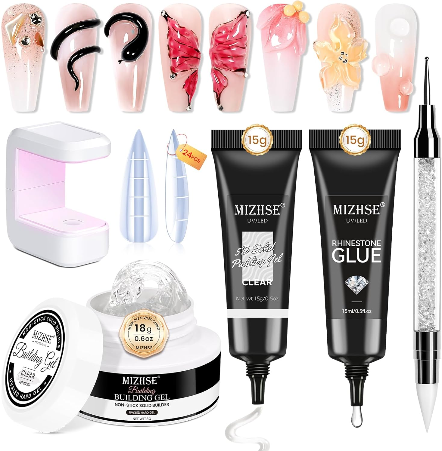 MIZHSE 30G Solid Builder Gel for Nail and 15G 3D Nail Gel, Clear Hard Gels for Nails Sculpting Gels for Nails Art Soak off U V LED Salon Home DIY Woman