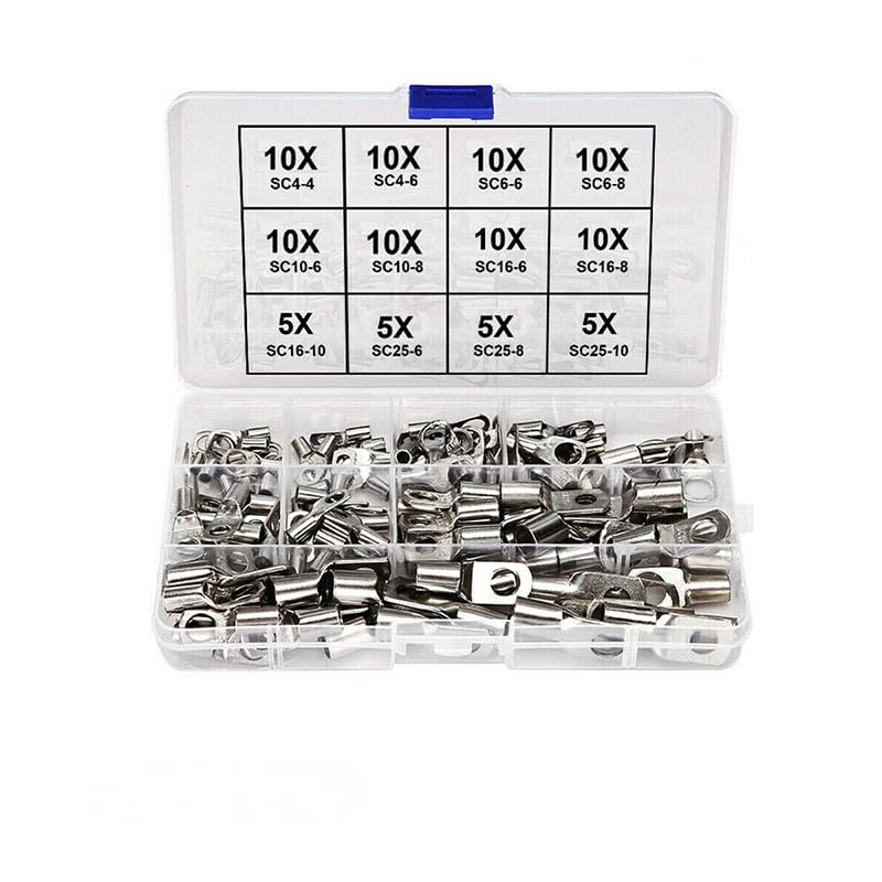 AIMALL 100/220/240Pcs 4WD Cable Lug Ring Battery Copper Tube Connector Kits Terminal Crimper, Silver Tinned Copper, for 4WD, UL Approved