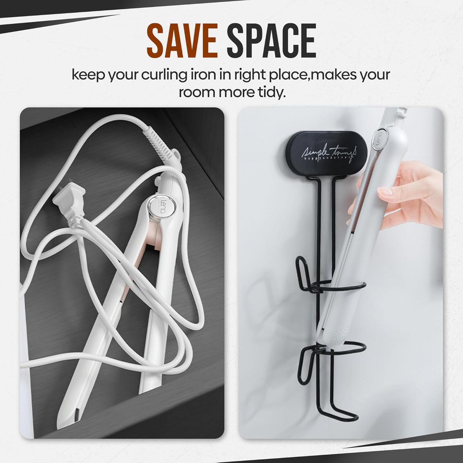 Magic Eyes Hair Tool Organizer, Bathroom Hair Dryer Holder Wall Mounted Hair Straightener Hanging Rack Hair Styling Tool Storage Organizer Stick Stand for Flat Irons, Curling Wands image number 3