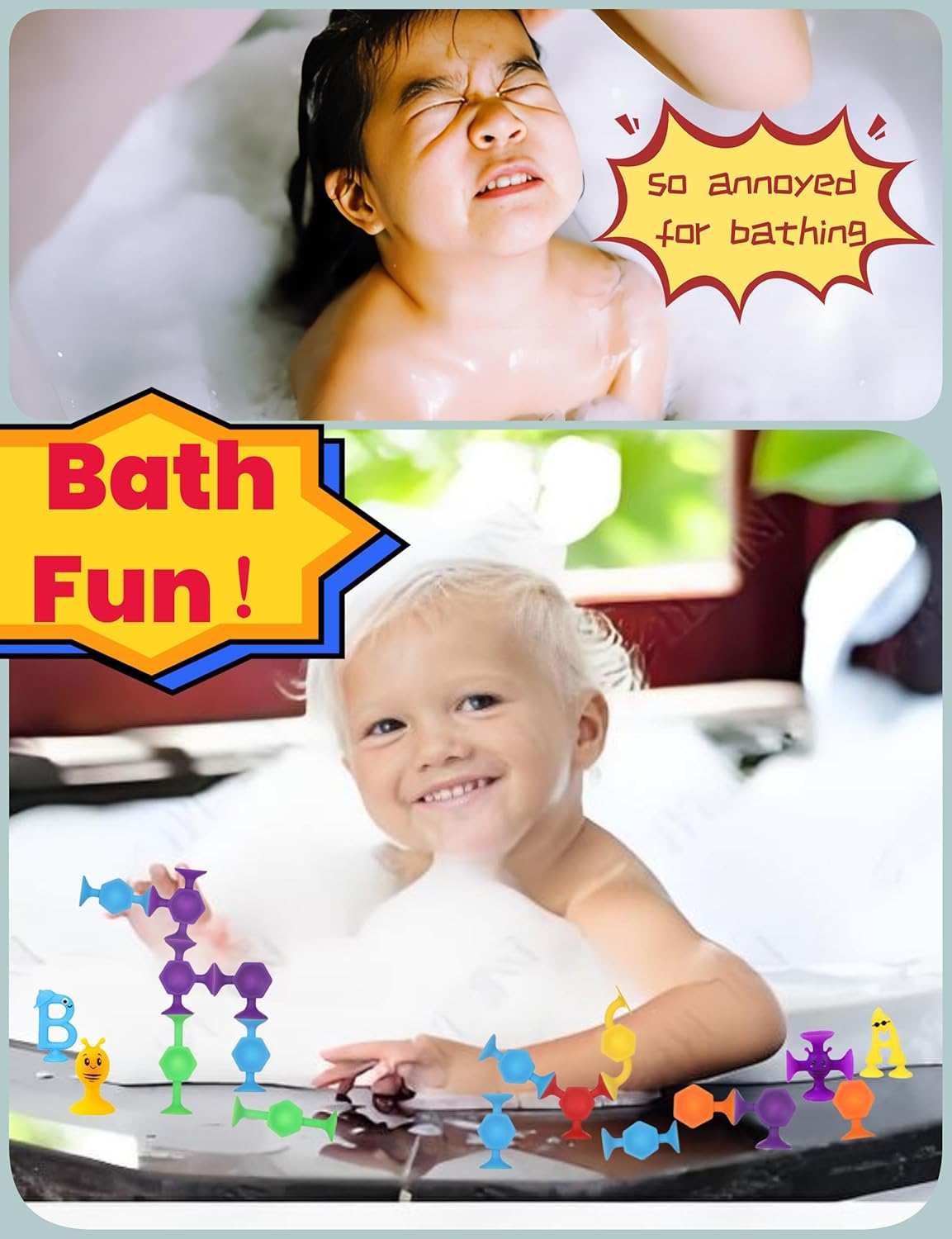 24PCS Suction Toys,Silicone Bath Suction Toys,Sensory Sucker Bath Toy,Montessori Suction Cup Toy for Educational,Travel Building Blocks Toys for Kids Toddlers Boys Girls Ages 3 to 8 image number 6