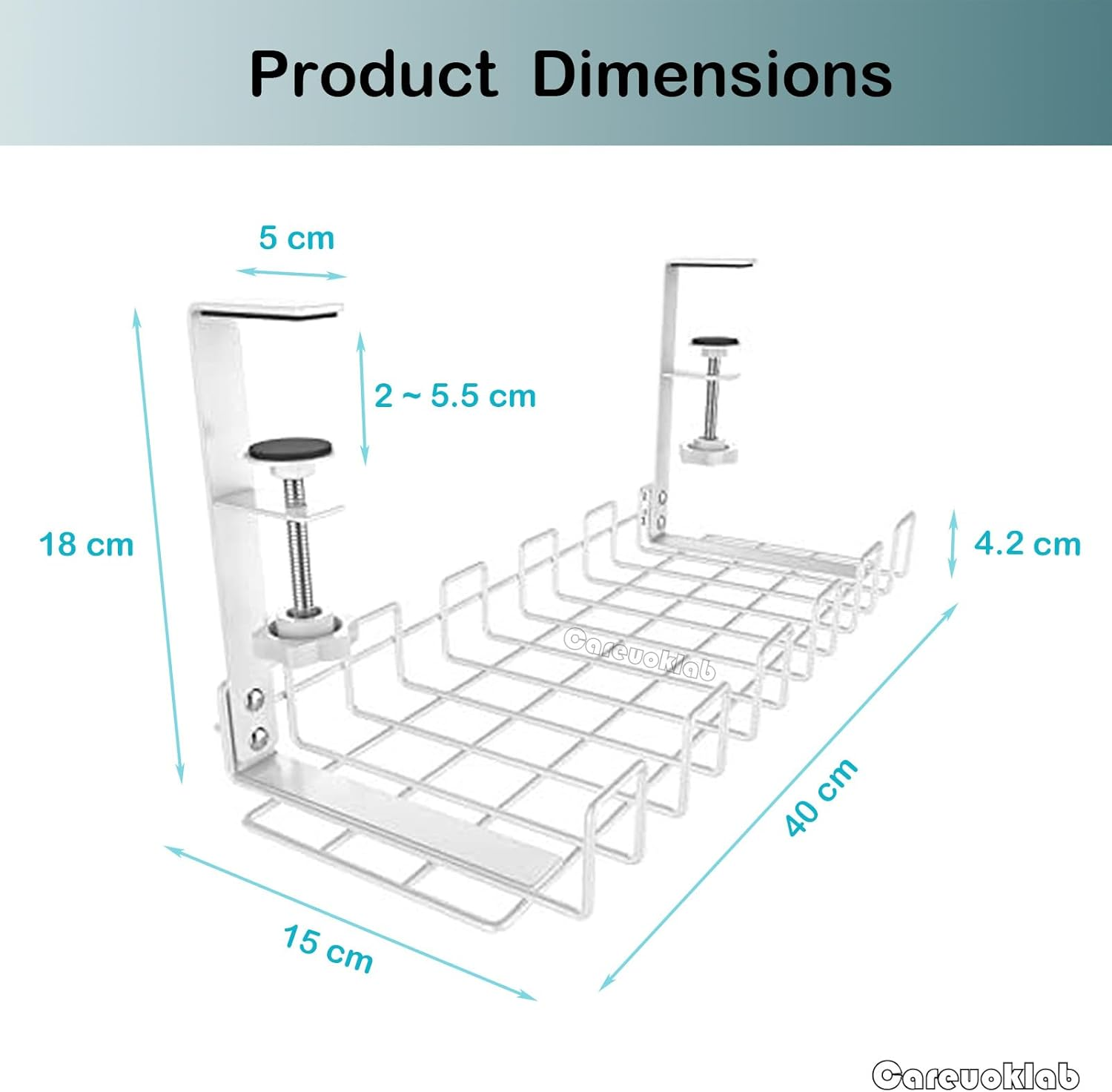 Under Desk Cable Management Tray 2 Pack, Cord Organizer for Wire Management, Detachable No Drill Metal Cable Tray Basket Rack for Home Office (White 2 Pack) image number 5