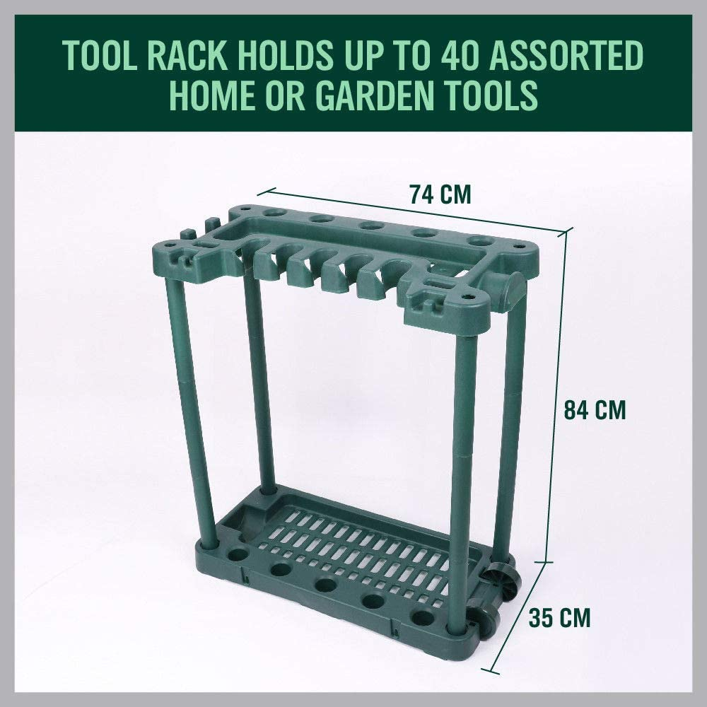 HORUSDY Garden Tools Storage Rack, Large Size, Portable Rolling Utility Rack with Wheels for Long and Short Handles Garage Organizer Fits 40 Yard Tools