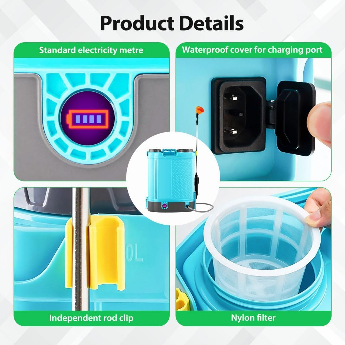 AUSWAY 16L Electric Backpack Sprayer 12V Battery Powered Rechargeable Knapsack Garden Watering Lawn Weed Disinfection Agriculture Car Wash Spray Equipment image number 1