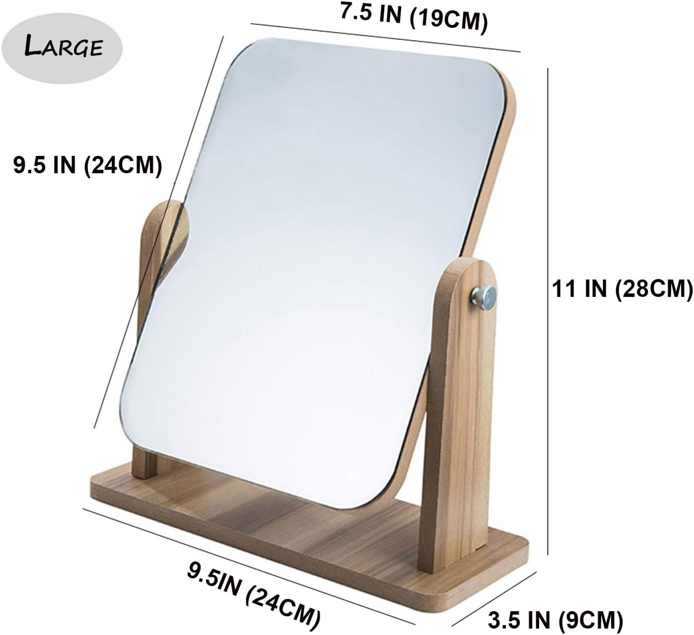 Wooden Vanity Mirror with Stand, Portable Design Wood Table Vanity Makeup Mirrors - Rectangle Wall-Mounted Mirrors Desk Mirrors for Living Room Bedroom (Large) image number 4