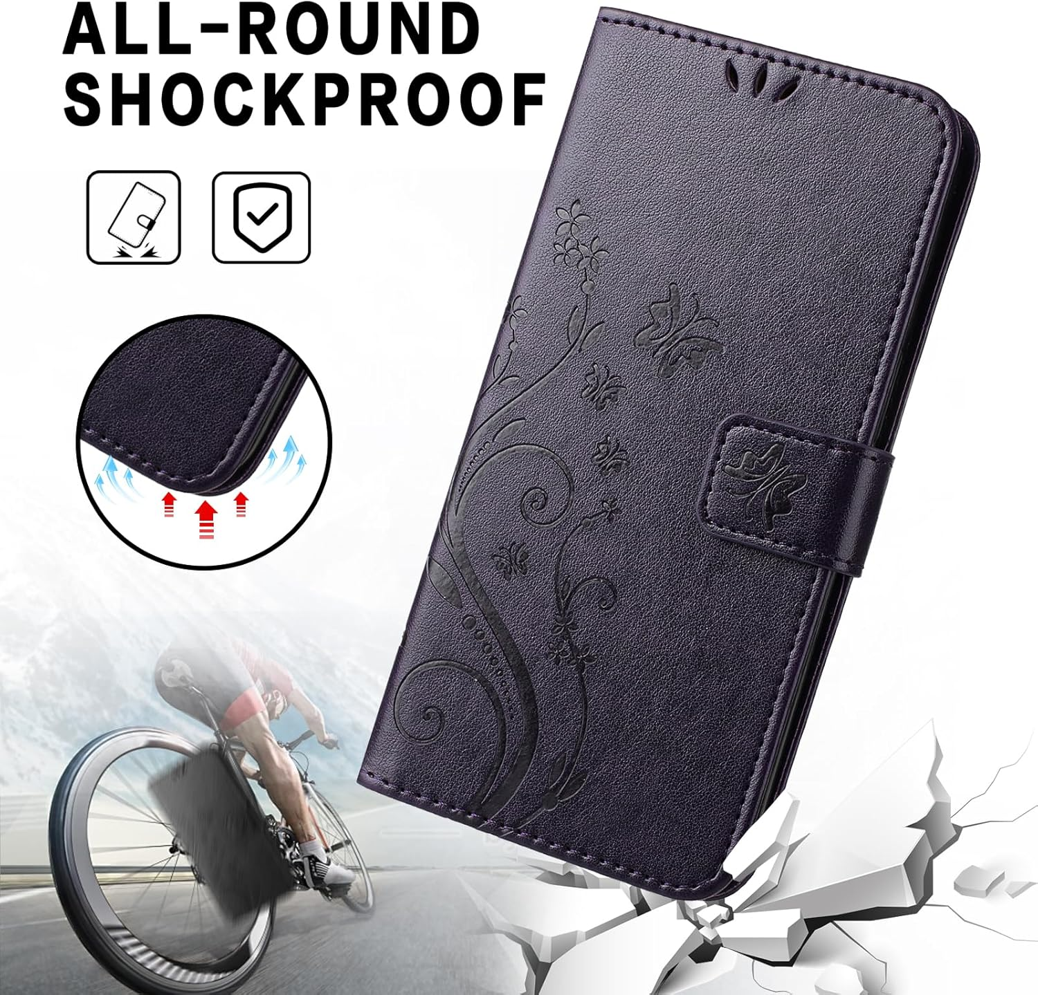 XINQCASE Mobile Phone Case for Oppo Find X3 Neo 5G Case, PU Leather Embossing Flip Case with Card Slot, Flip Case Protective Cover for Oppo Find X3 Neo 5G, Purple image number 1