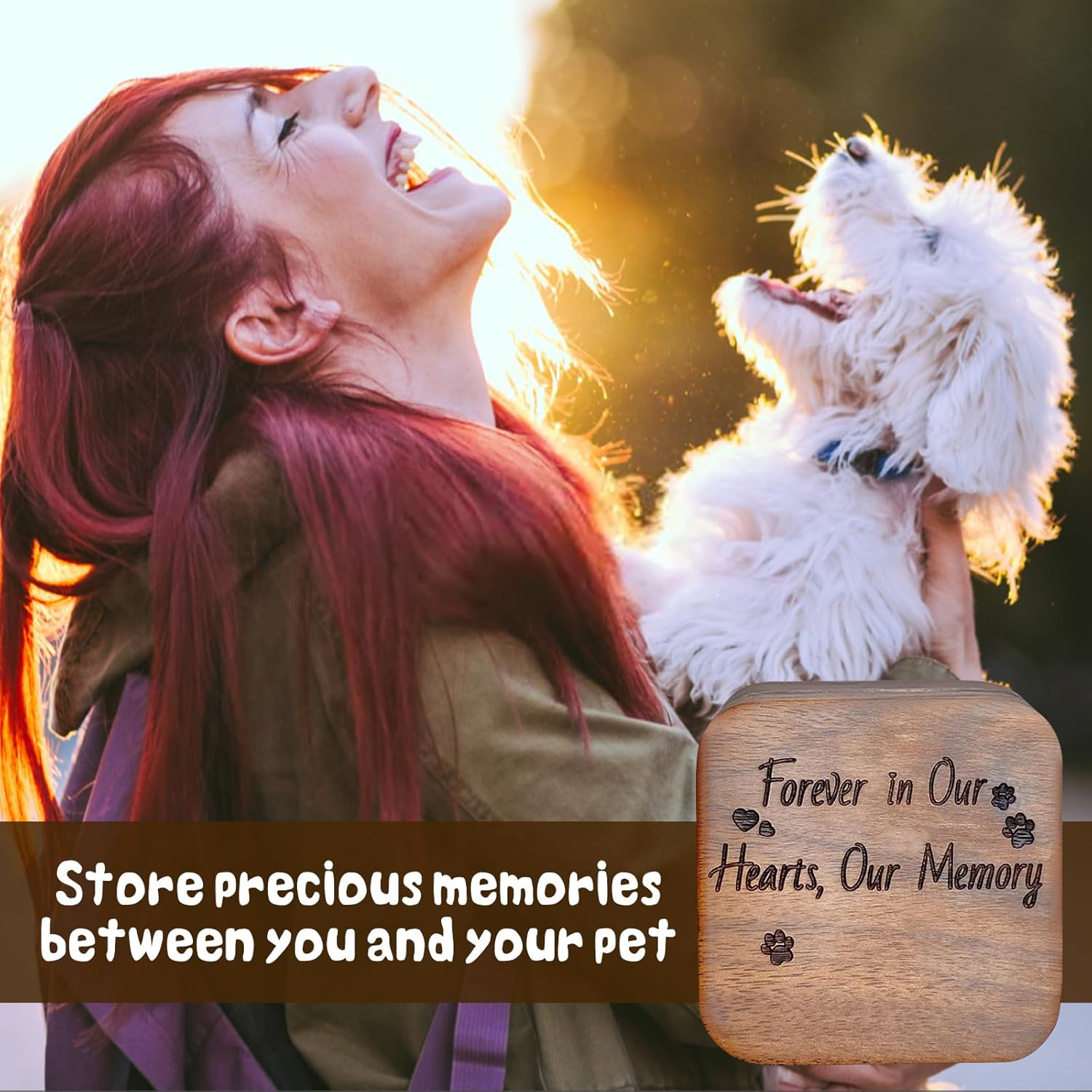 WINUSD Walnut Wood Pet Hair Keepsake Box, Memorial Gift for Loss of Dog Cat, Small Pet Urns for Ashes, Pet Loss Sympathy Gift image number 6