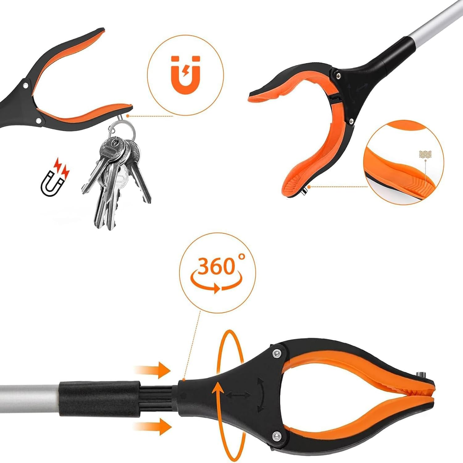 Reacher Grabber Tool, 32"Grabbers for Elderly Lightweight Extra Long Handy Trash Claw Grabber，Mobility Aid Reaching Assist Tool， Garden Nabber, Arm Extension (Orange) image number 5