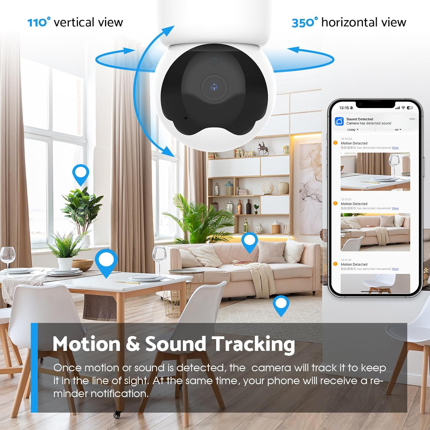 ADVWIN Wifi Security Smart Camera Indoor Pet Dog Camera, Home Security Wireless IP Camera, Supports 2.4G&5G Wifi, Motion/Sound Tracking, Night Vision, 2-Way Audio, Works with Alexa & Google Assistant image number 6