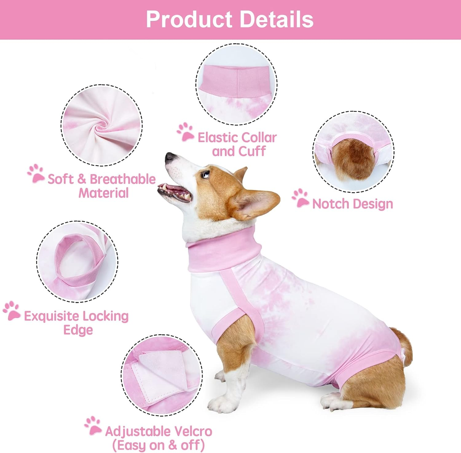 KIKNIN Recovery Suit for Dogs after Surgery, Post Spay, Neuter, Body Suit for Male and Female Dogs, Abdominal Wound Puppy Surgical Clothes, Prevent Licking Dog Onesies Post-Operative Vest (Pink, M) image number 2