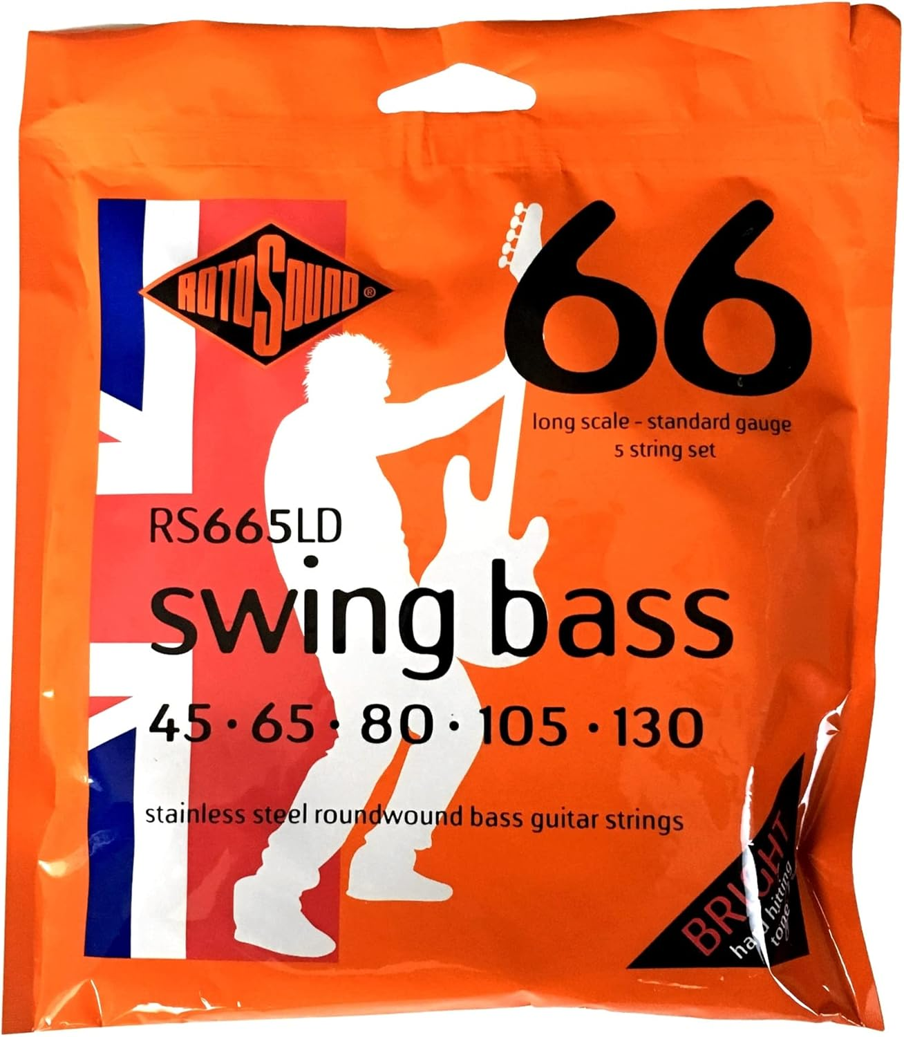 Rotosound Stainless Steel Standard Gauge Roundwound Bass Strings (45 65 80 105 130), RS665LD image number 2
